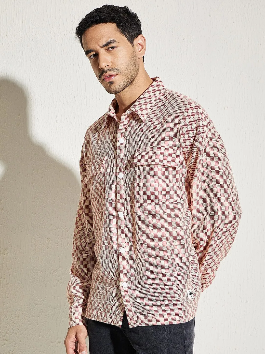 Red Checkered Lace Overshirt