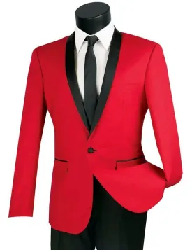 Red Slim Fit Tuxedo with  Black Shawl Lapel & Black Pants