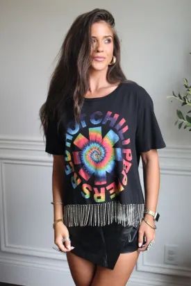 RHCP Cropped Rhinestone Fringe Tee