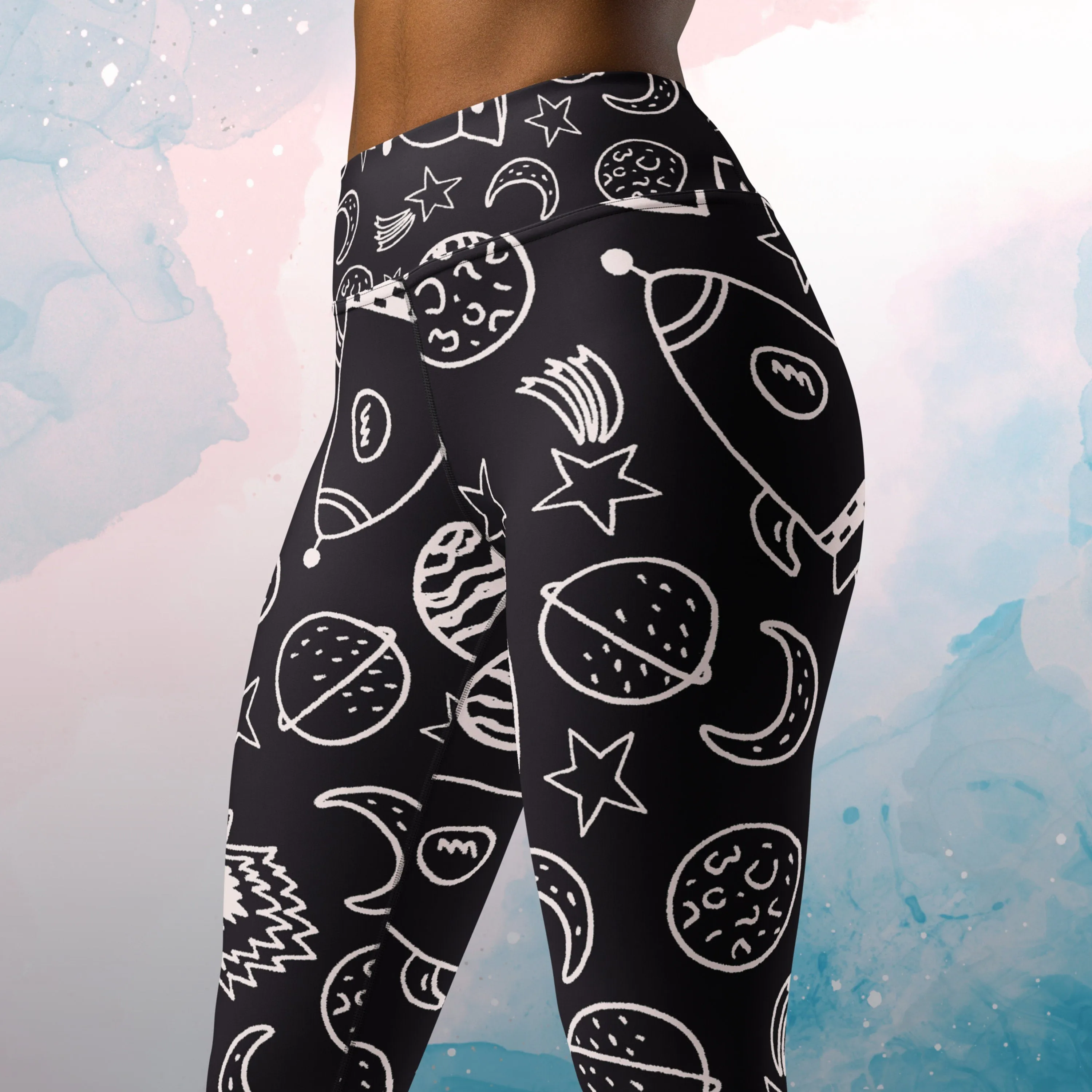 Rocket Ships and Planets Womens Light Weight Yoga Leggings