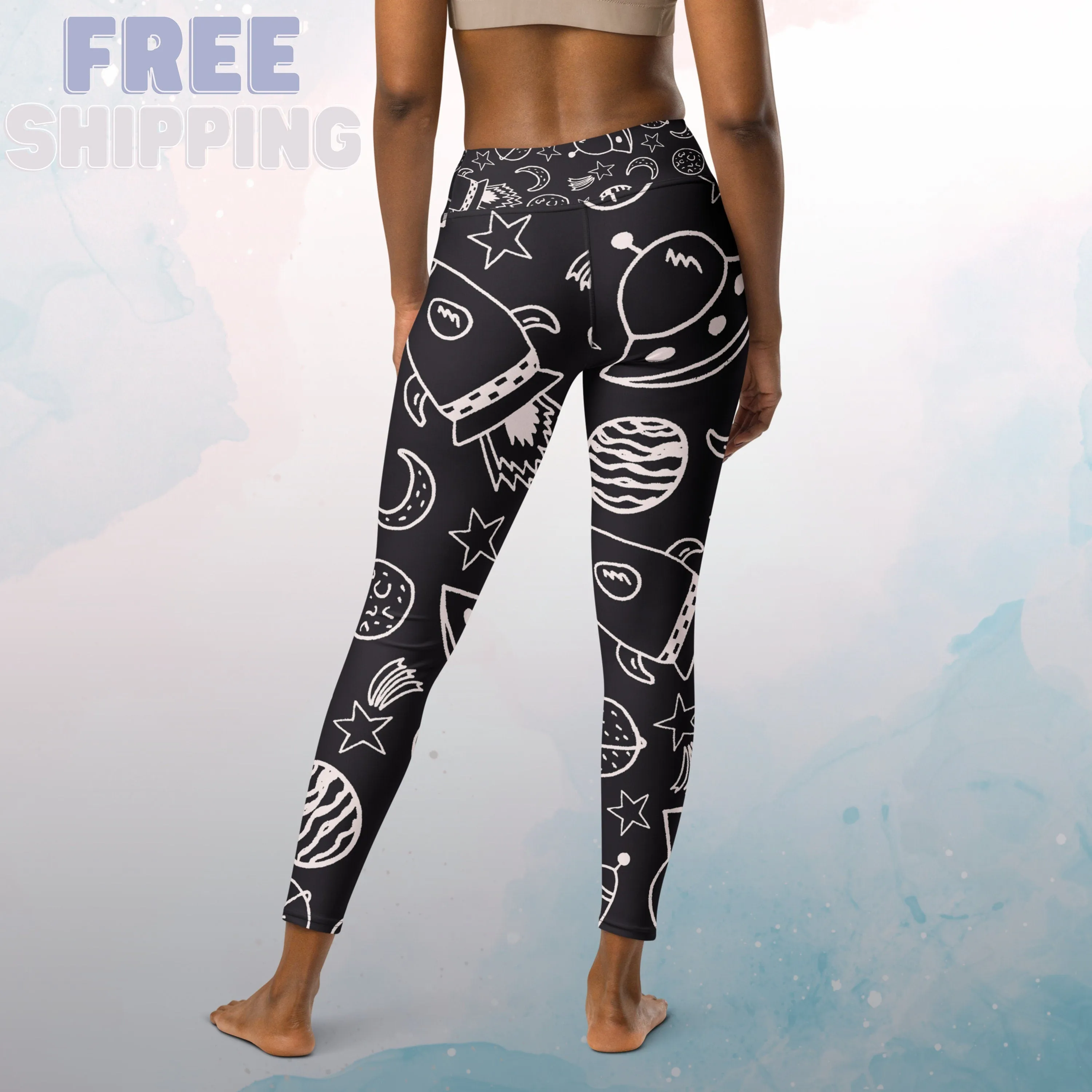 Rocket Ships and Planets Womens Light Weight Yoga Leggings