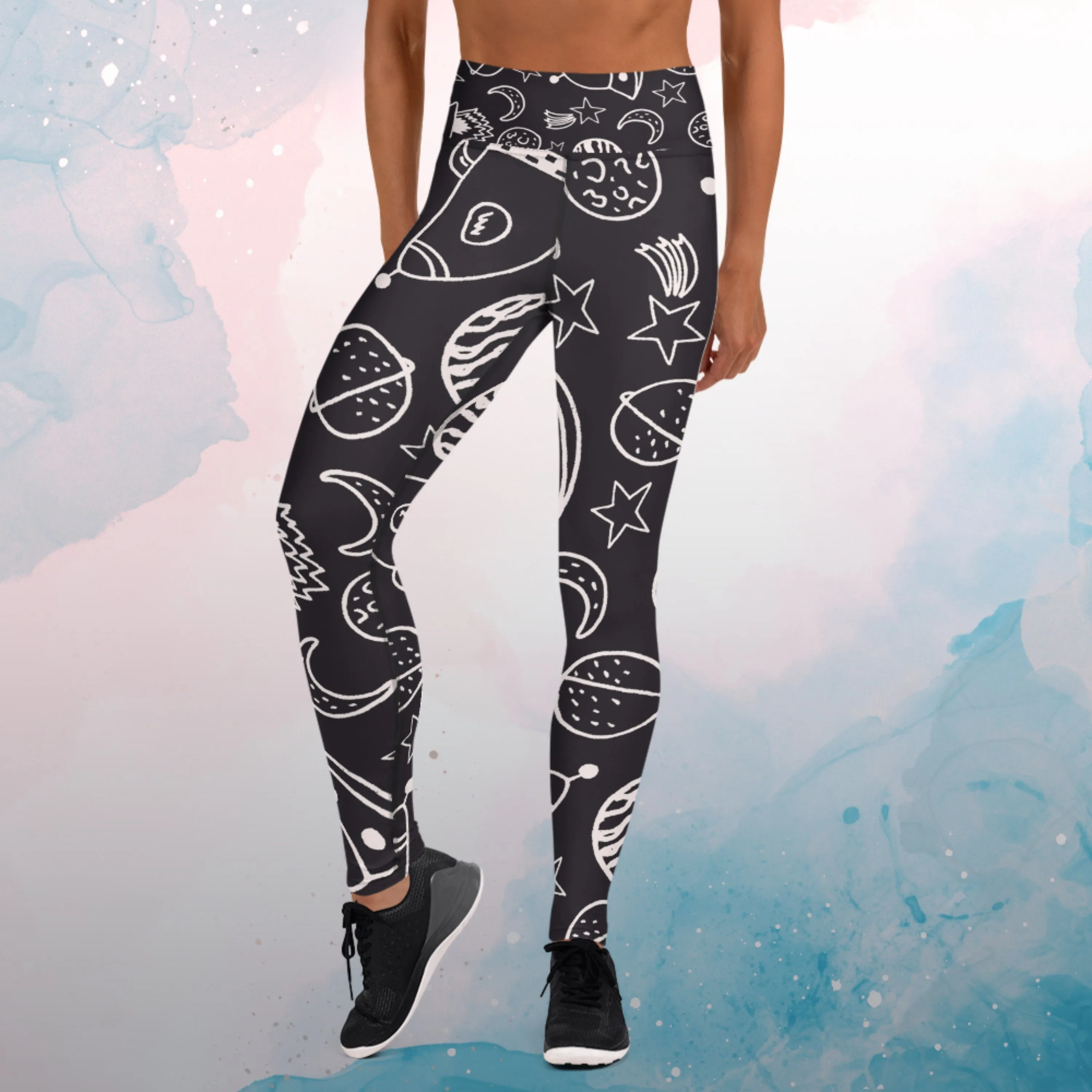 Rocket Ships and Planets Womens Light Weight Yoga Leggings