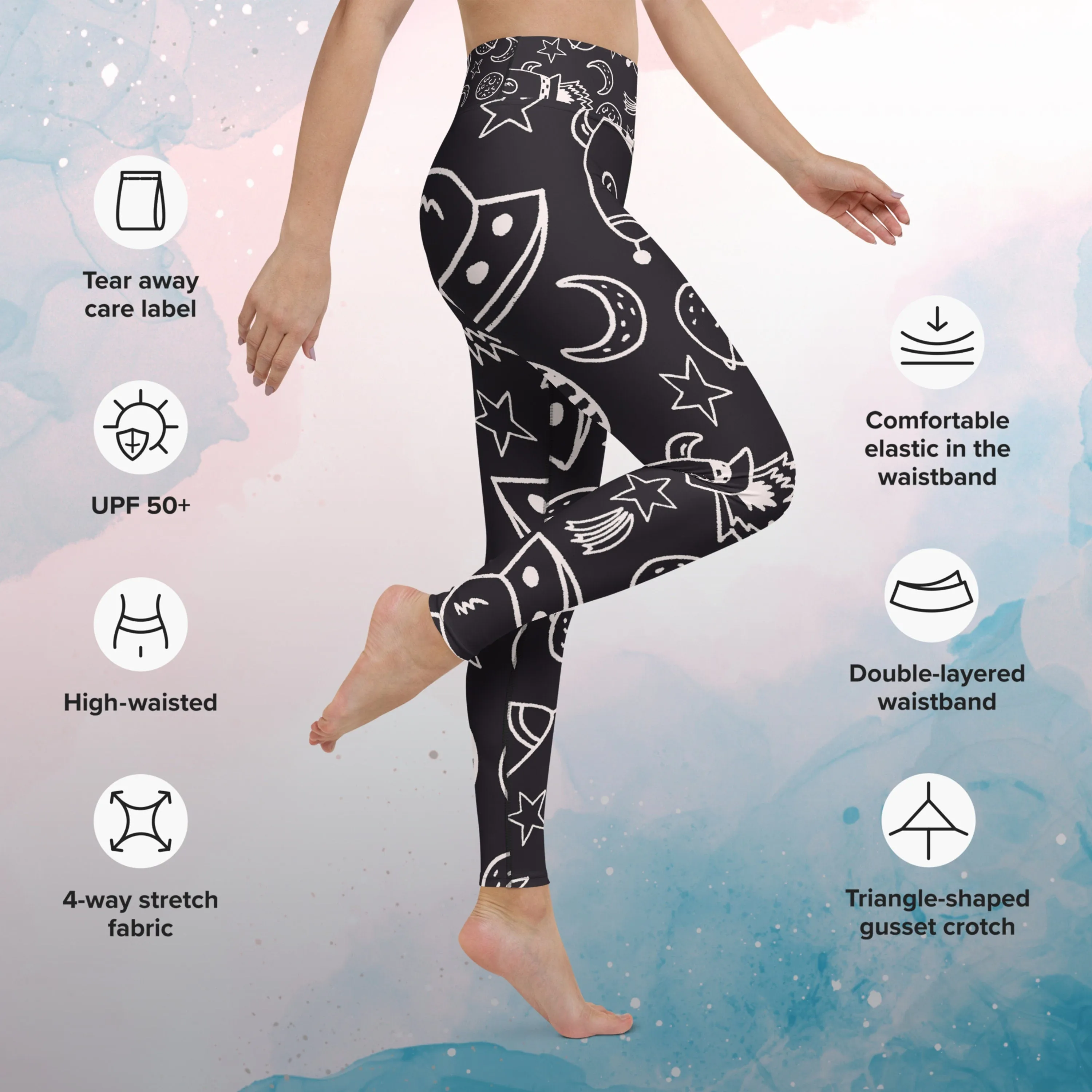 Rocket Ships and Planets Womens Light Weight Yoga Leggings