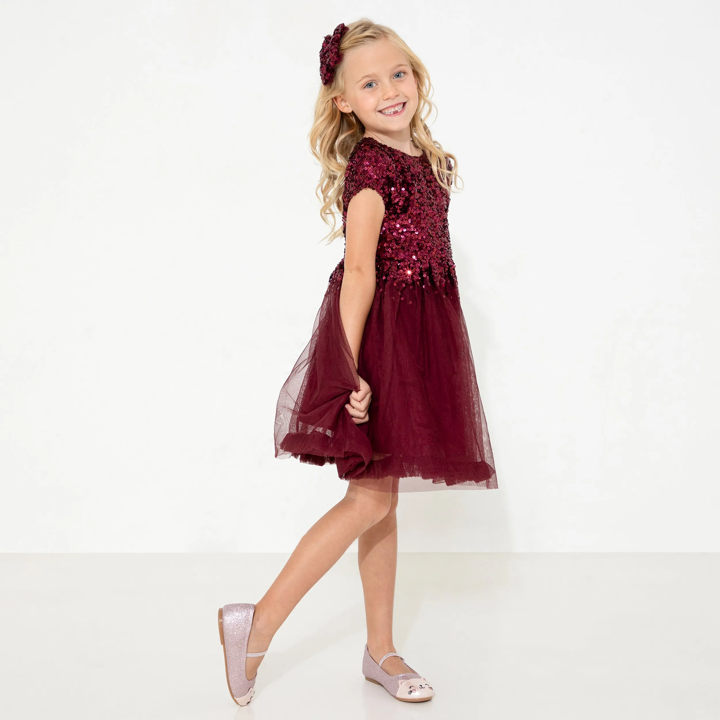 Rouge Sequins Dress With Bow And Clip