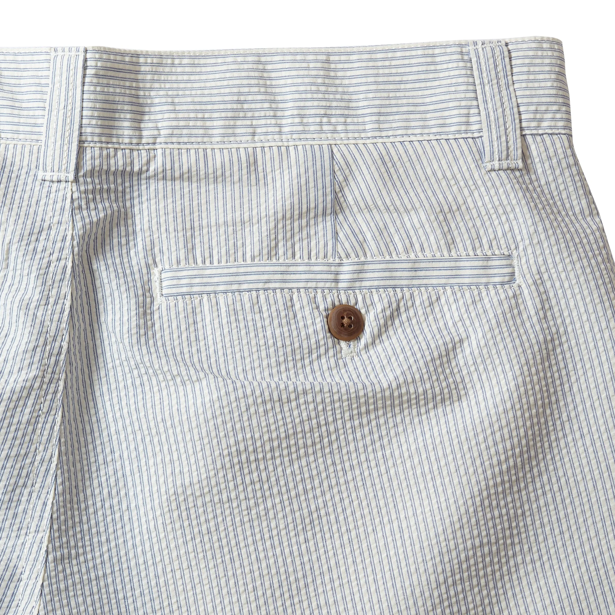 Seersucker Drawcord Shorts - Cream Blue Stripe (Final Sale)