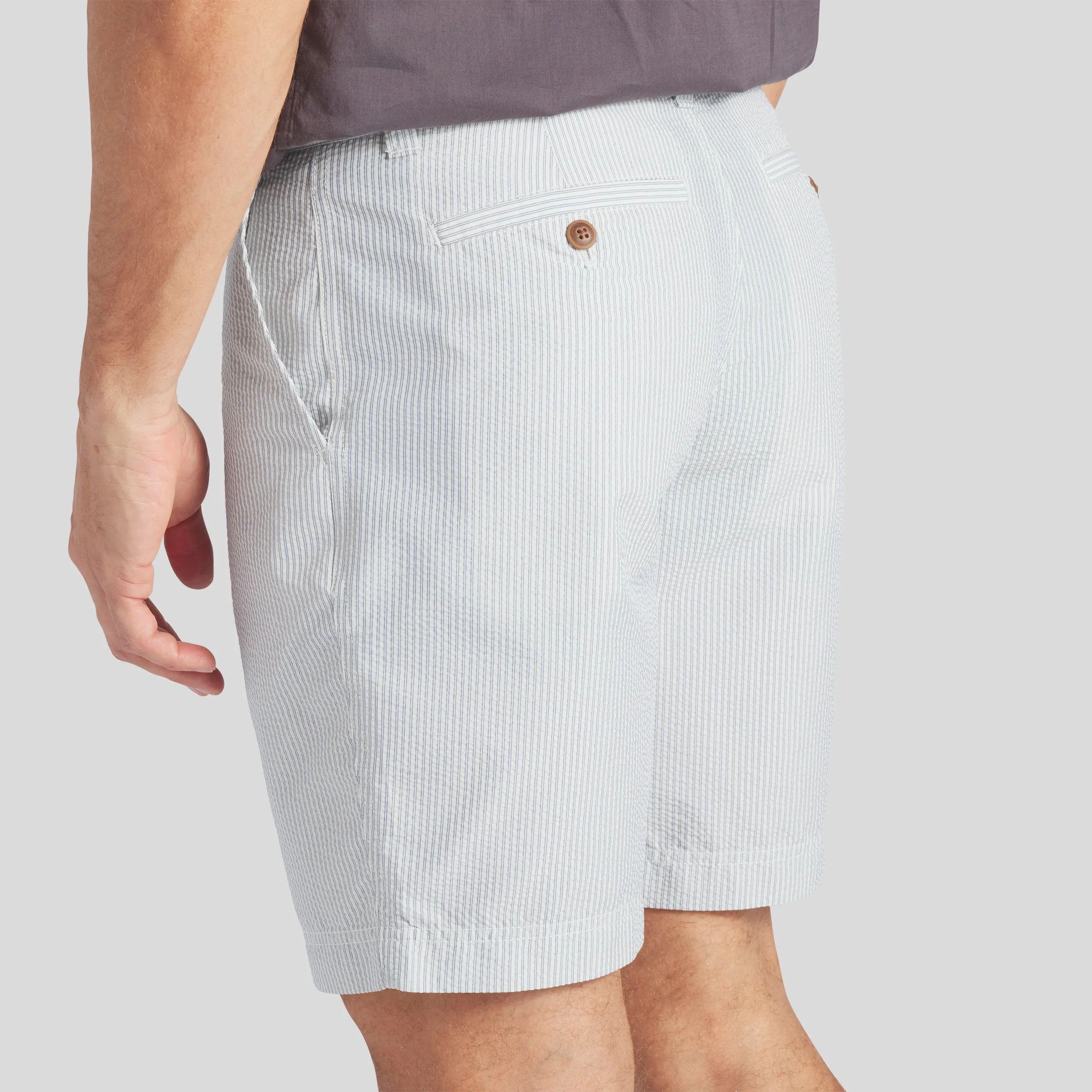 Seersucker Drawcord Shorts - Cream Blue Stripe (Final Sale)