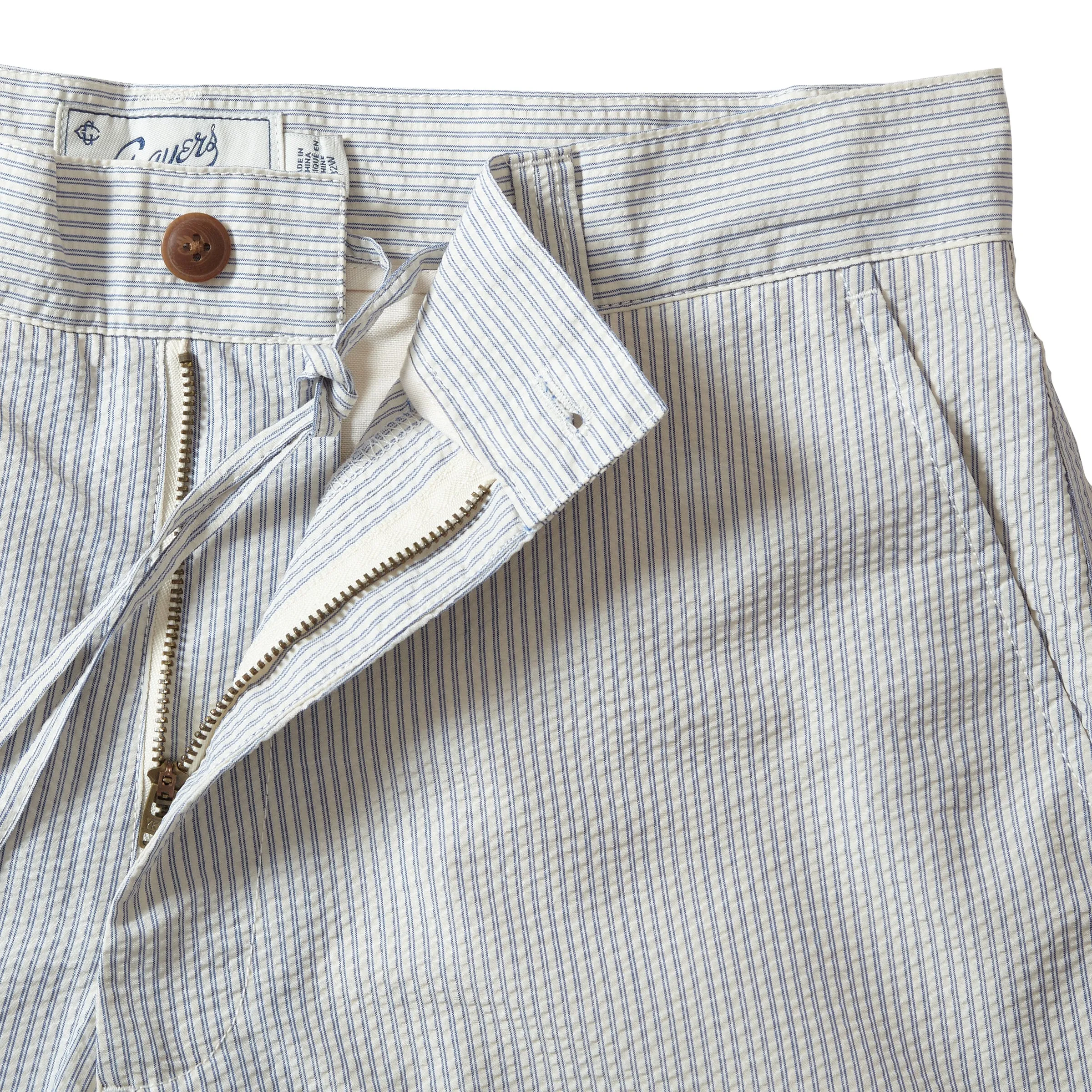 Seersucker Drawcord Shorts - Cream Blue Stripe (Final Sale)