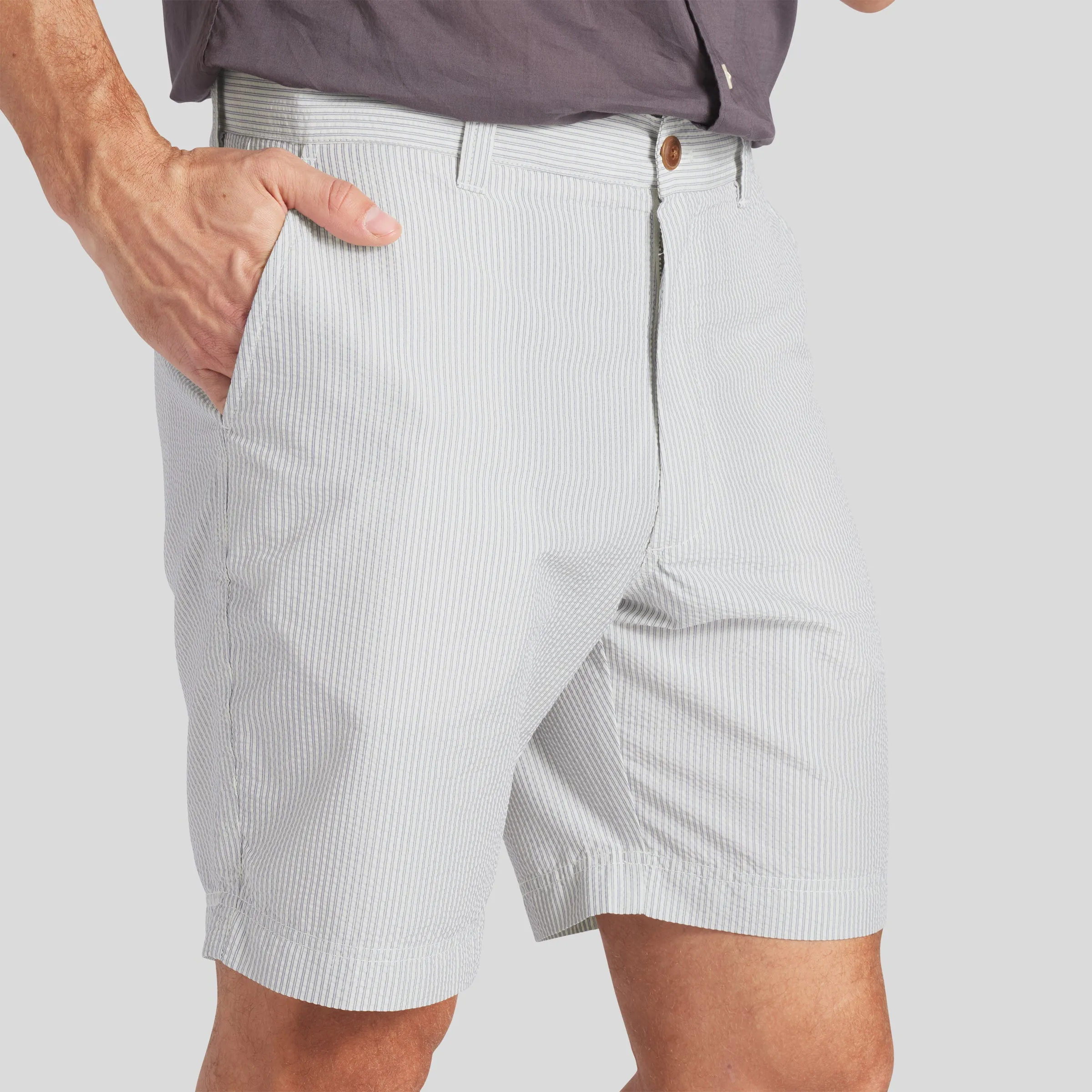 Seersucker Drawcord Shorts - Cream Blue Stripe (Final Sale)