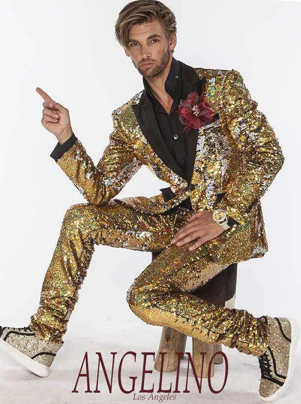 Sequin Suit:  New R. Gold/Silver. - Wedding - Tuxedo - Prom