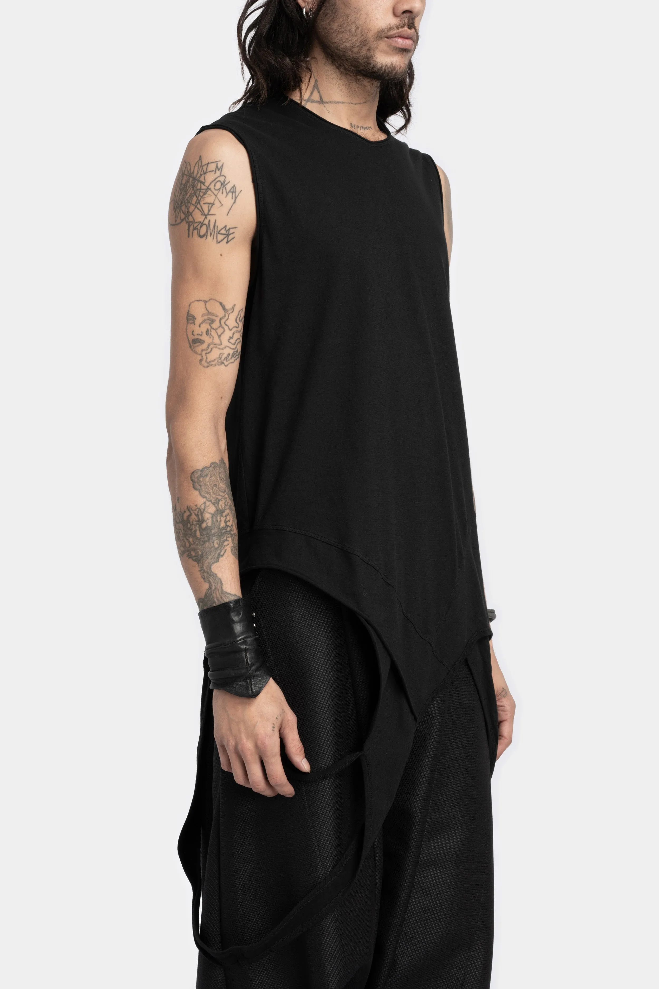 Sleeveless straps T-Shirt, Black