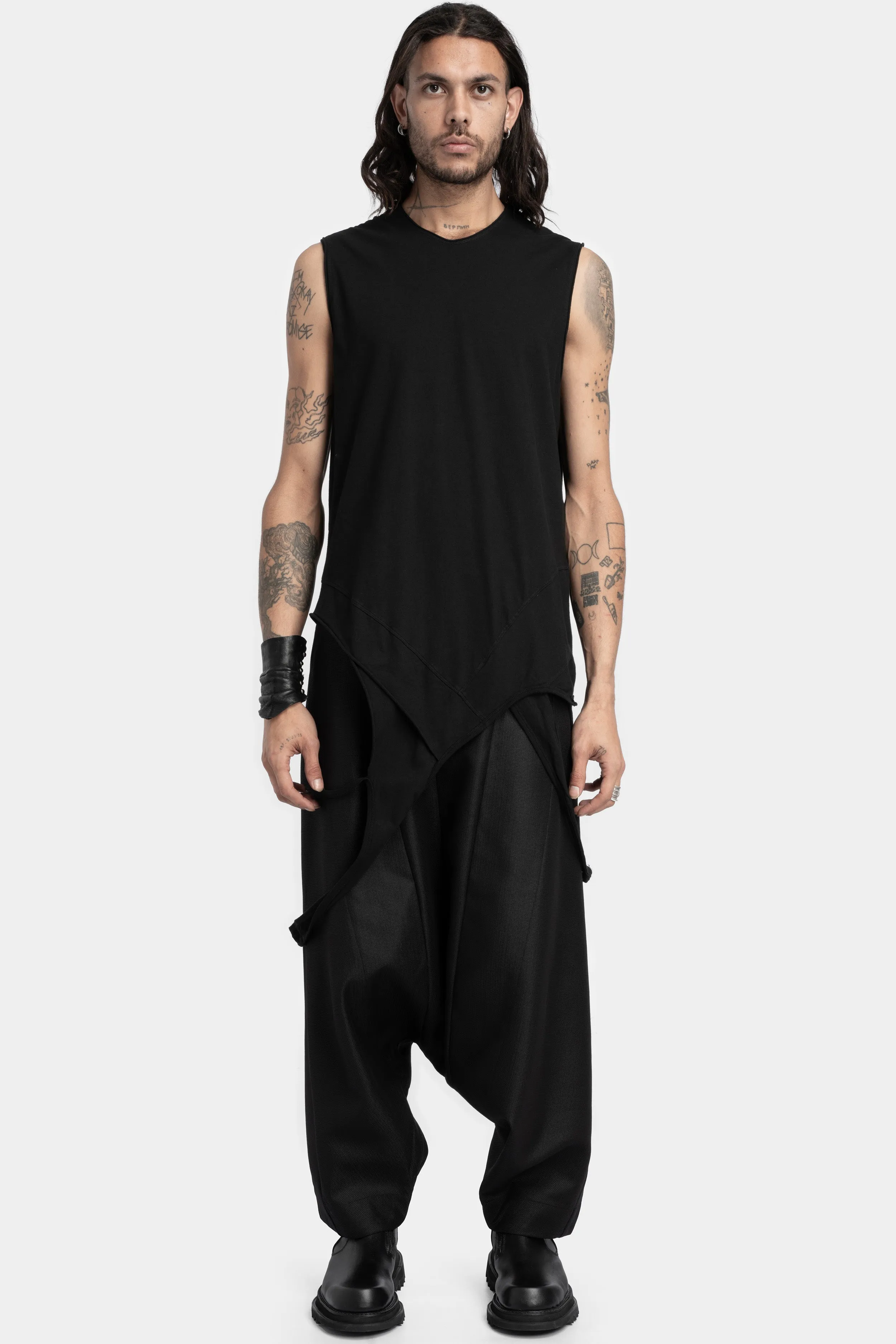 Sleeveless straps T-Shirt, Black