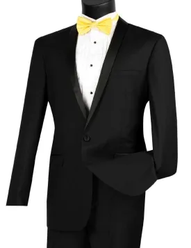 Slim Fit Black Tuxedo with Narrow Black Shawl Lapel