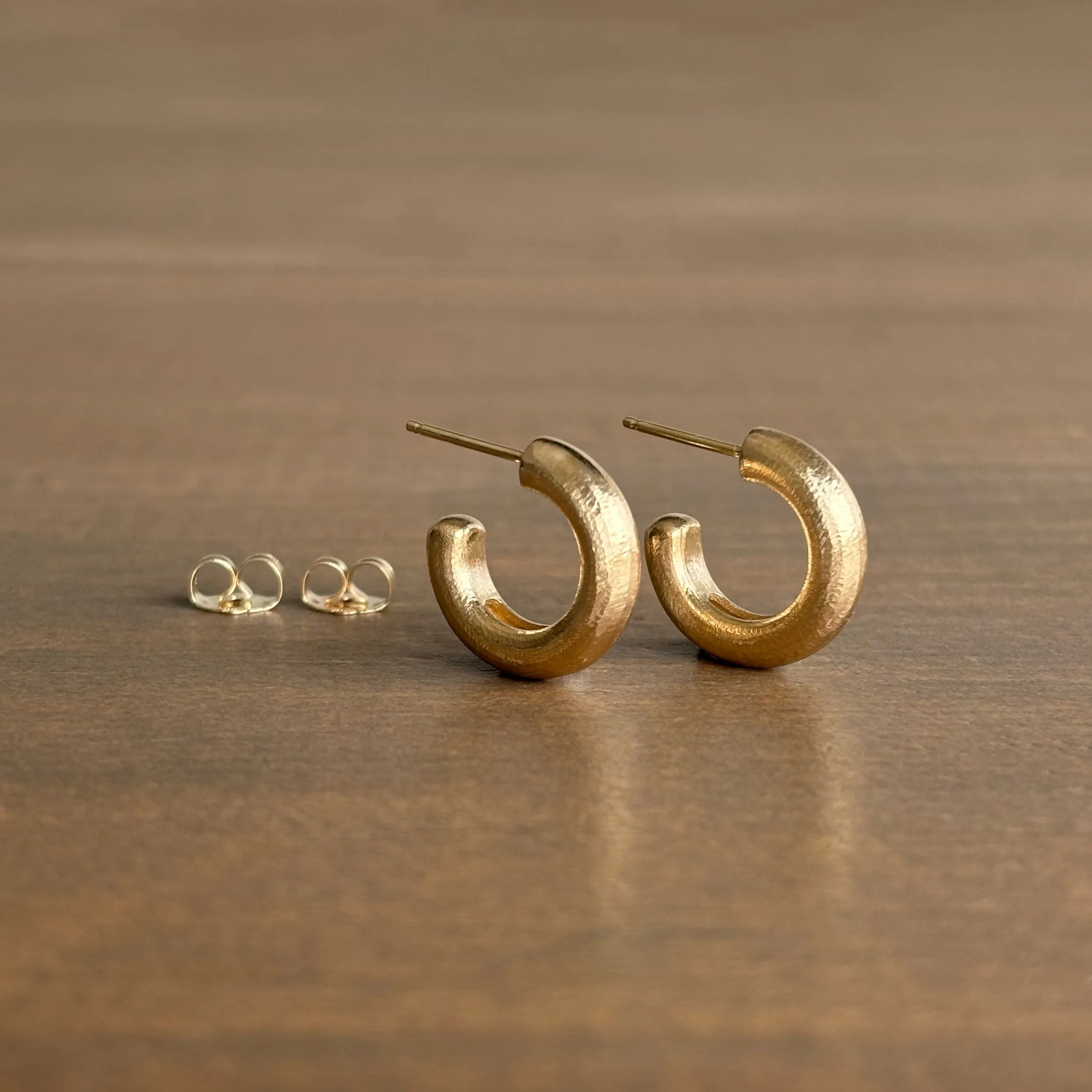 Small Stout Hewn Posted Hoop Earrings