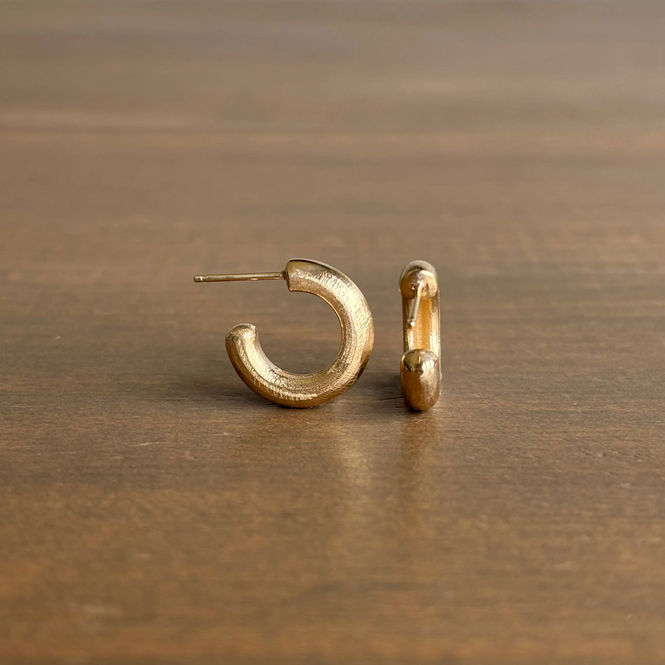 Small Stout Hewn Posted Hoop Earrings