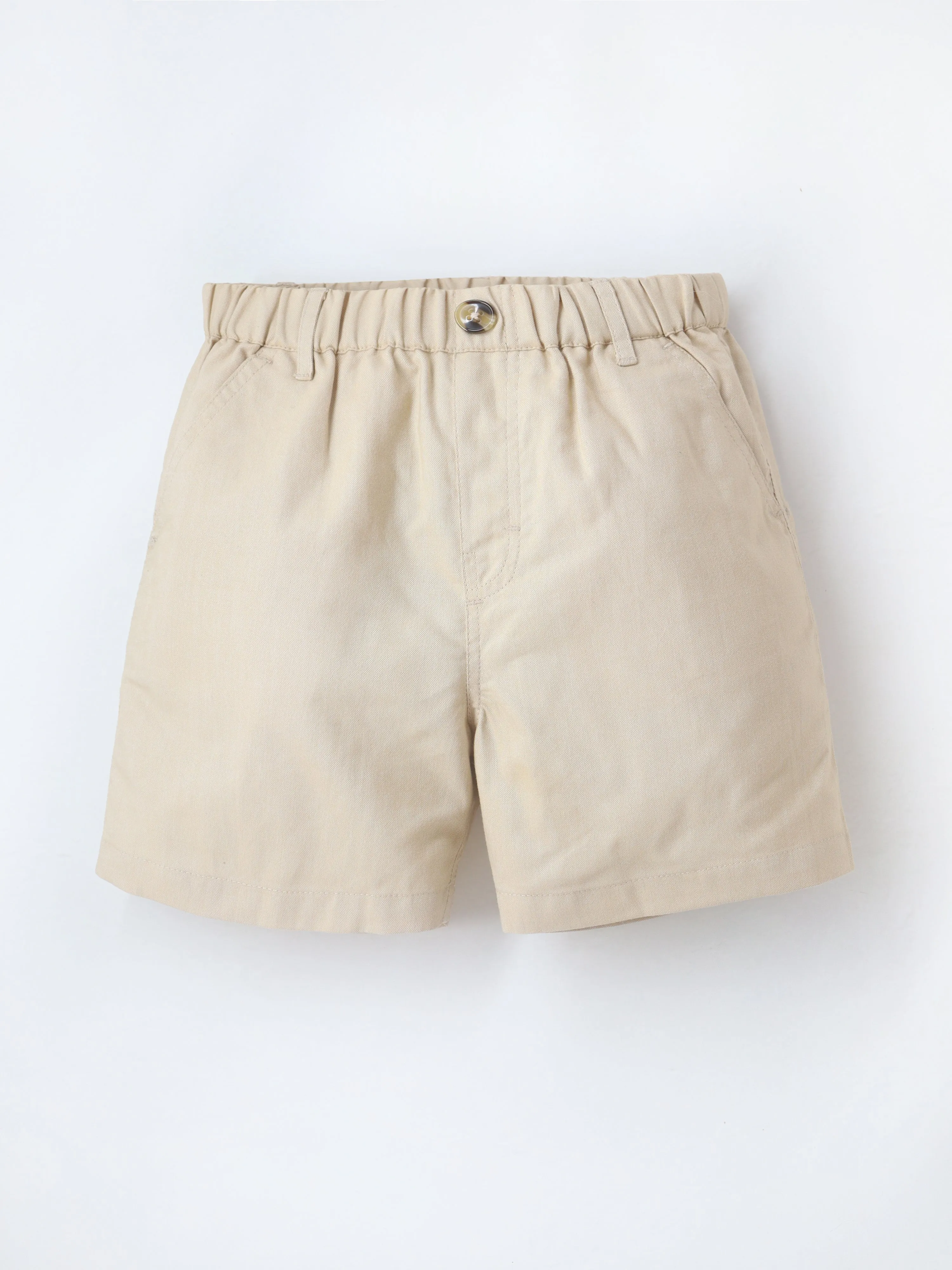 Smart Casual Cotton Beige Knee Length Button Closure with Pockets Shorts For Boys