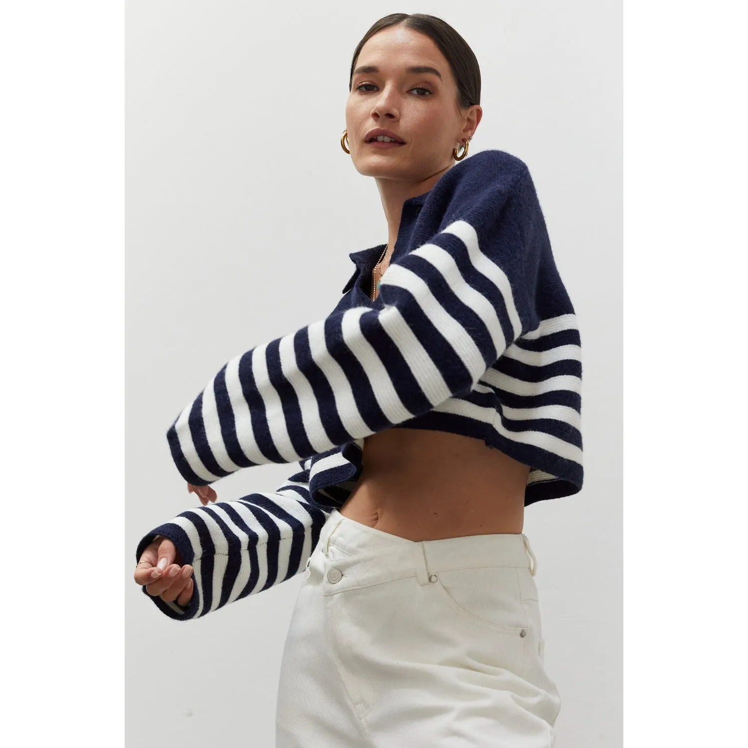 Striped Cropped Polo Sweater