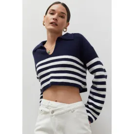 Striped Cropped Polo Sweater