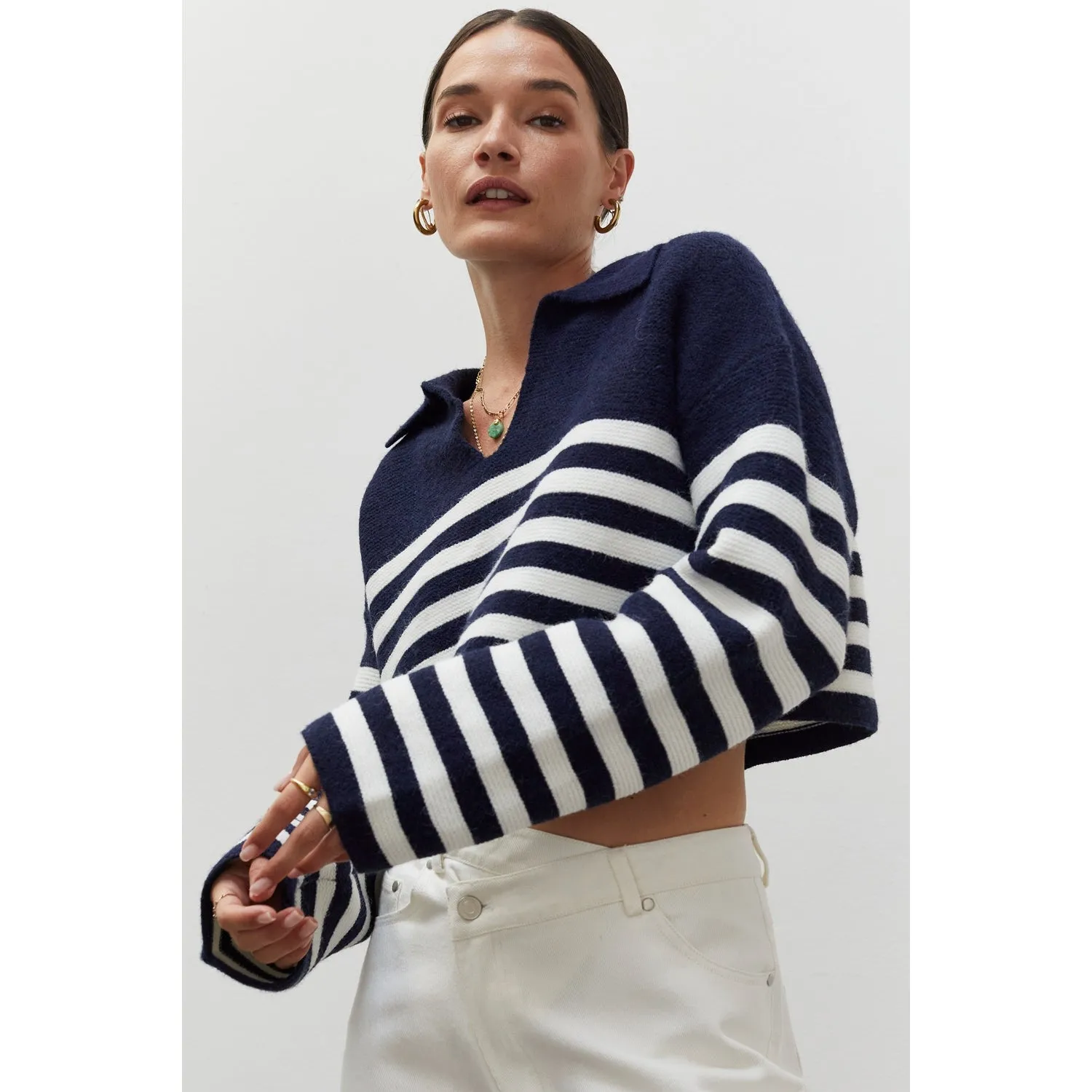 Striped Cropped Polo Sweater