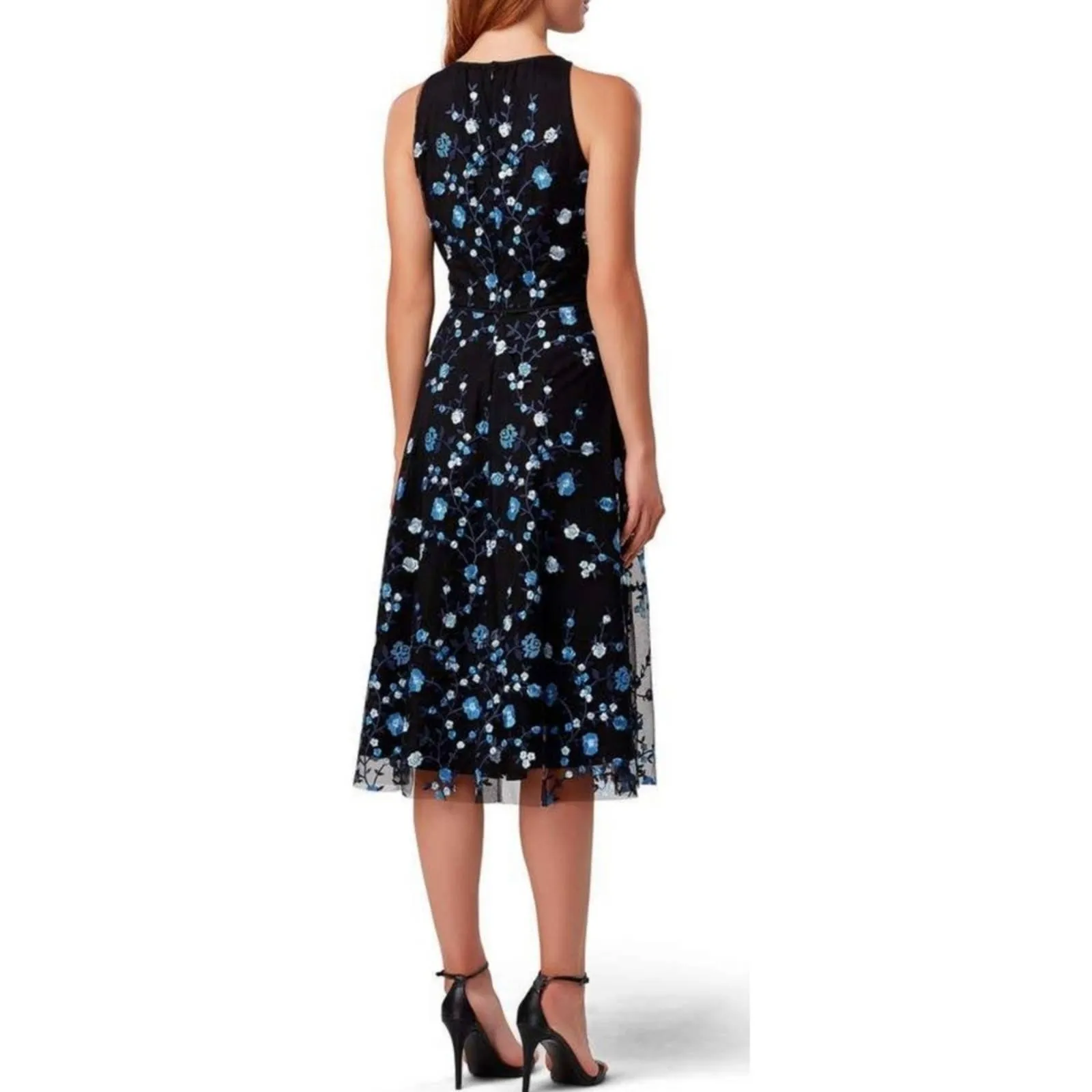 Tahari ASL Embroidered Floral Midi Dress Black