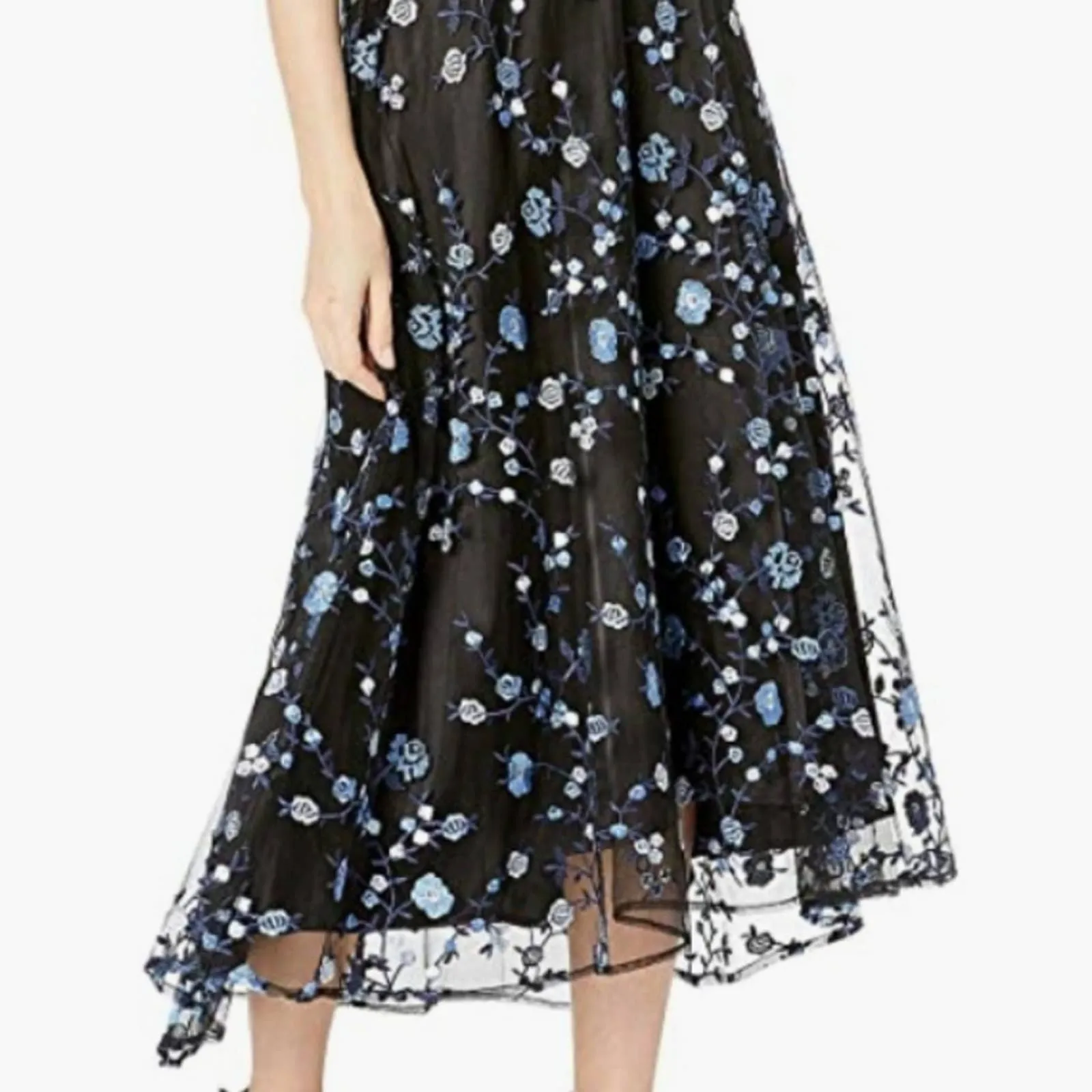 Tahari ASL Embroidered Floral Midi Dress Black