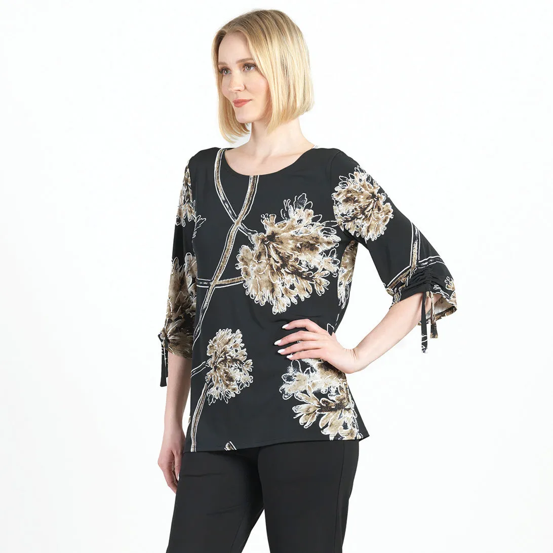 Textured Pull-Tie Cuff Tunic - Mum Blossom