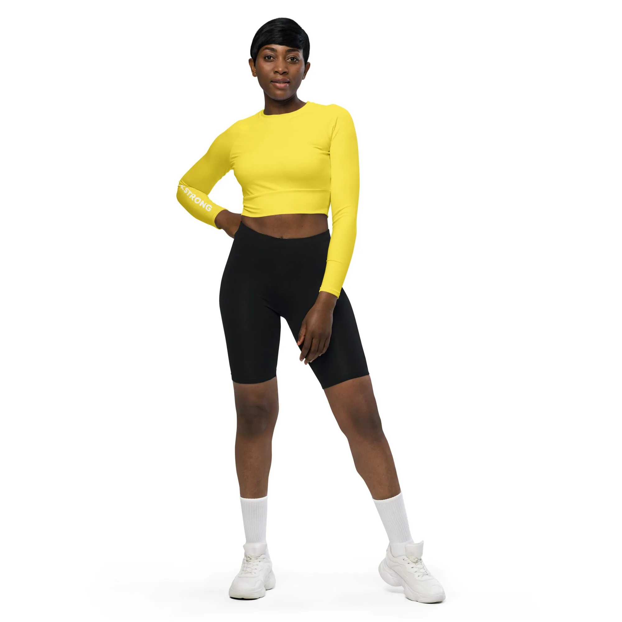 THE ESSENTIAL, SOFT AND STRETCHY,  LONG SLEEVE FITTED CROP TOP BRIGHT YELLOW