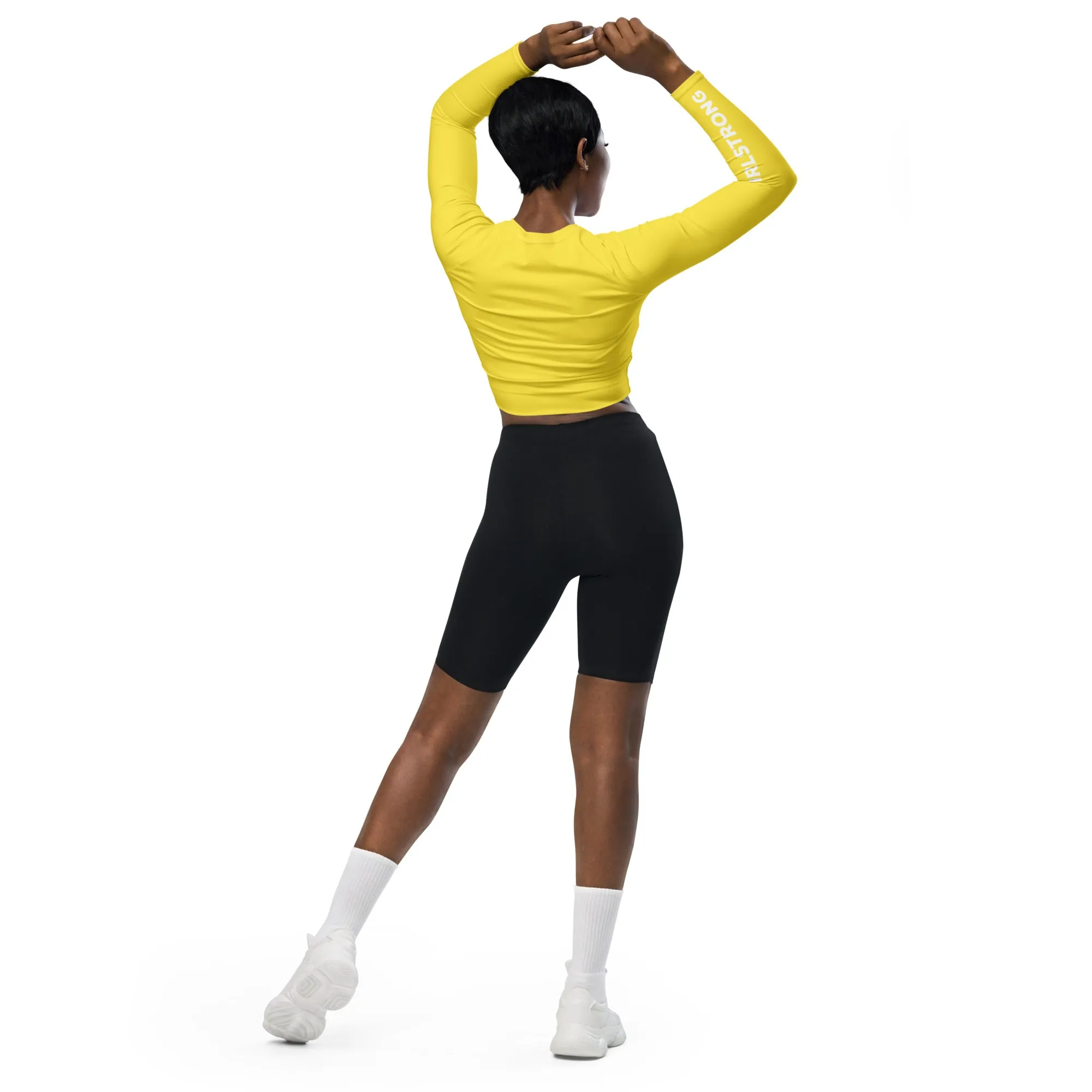 THE ESSENTIAL, SOFT AND STRETCHY,  LONG SLEEVE FITTED CROP TOP BRIGHT YELLOW