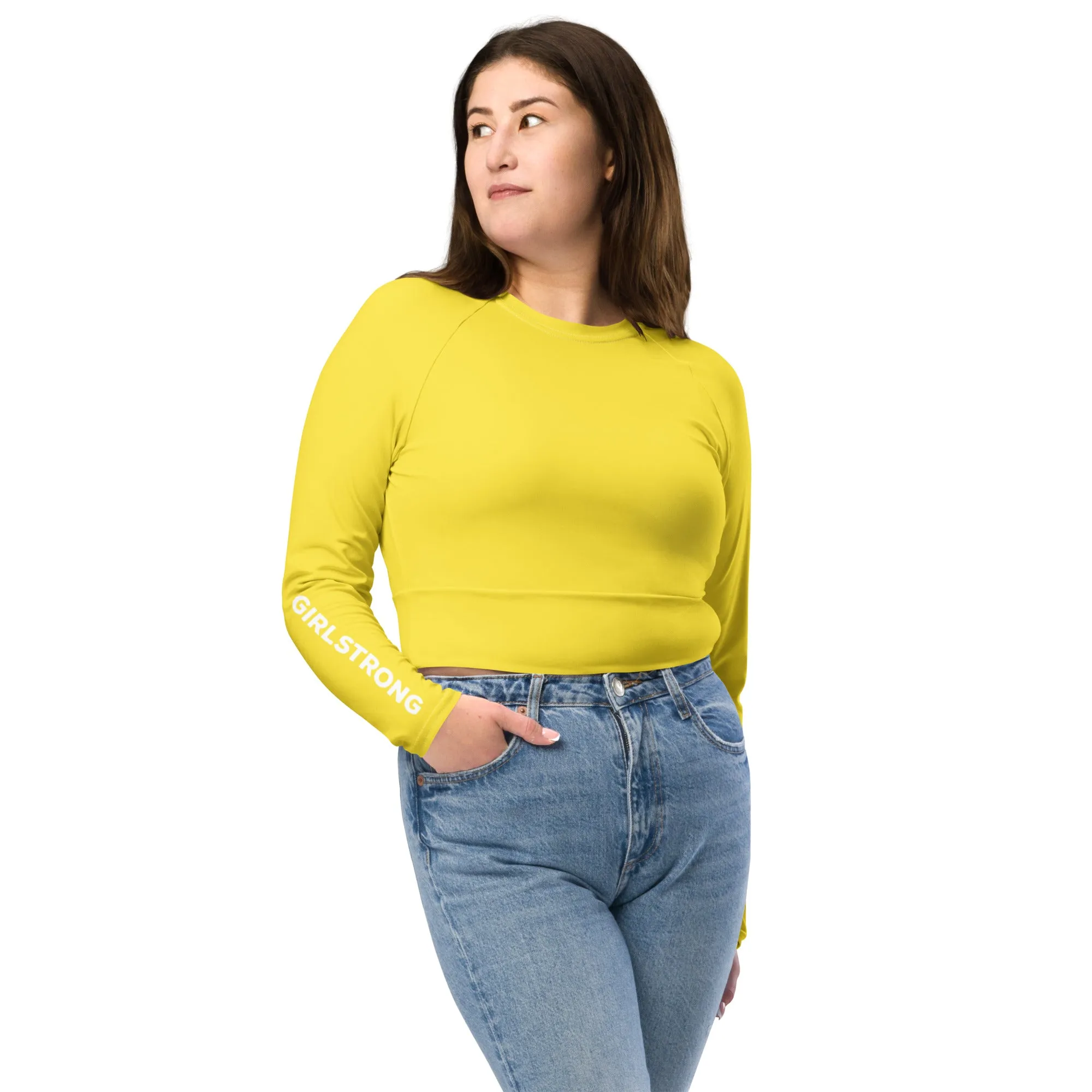 THE ESSENTIAL, SOFT AND STRETCHY,  LONG SLEEVE FITTED CROP TOP BRIGHT YELLOW