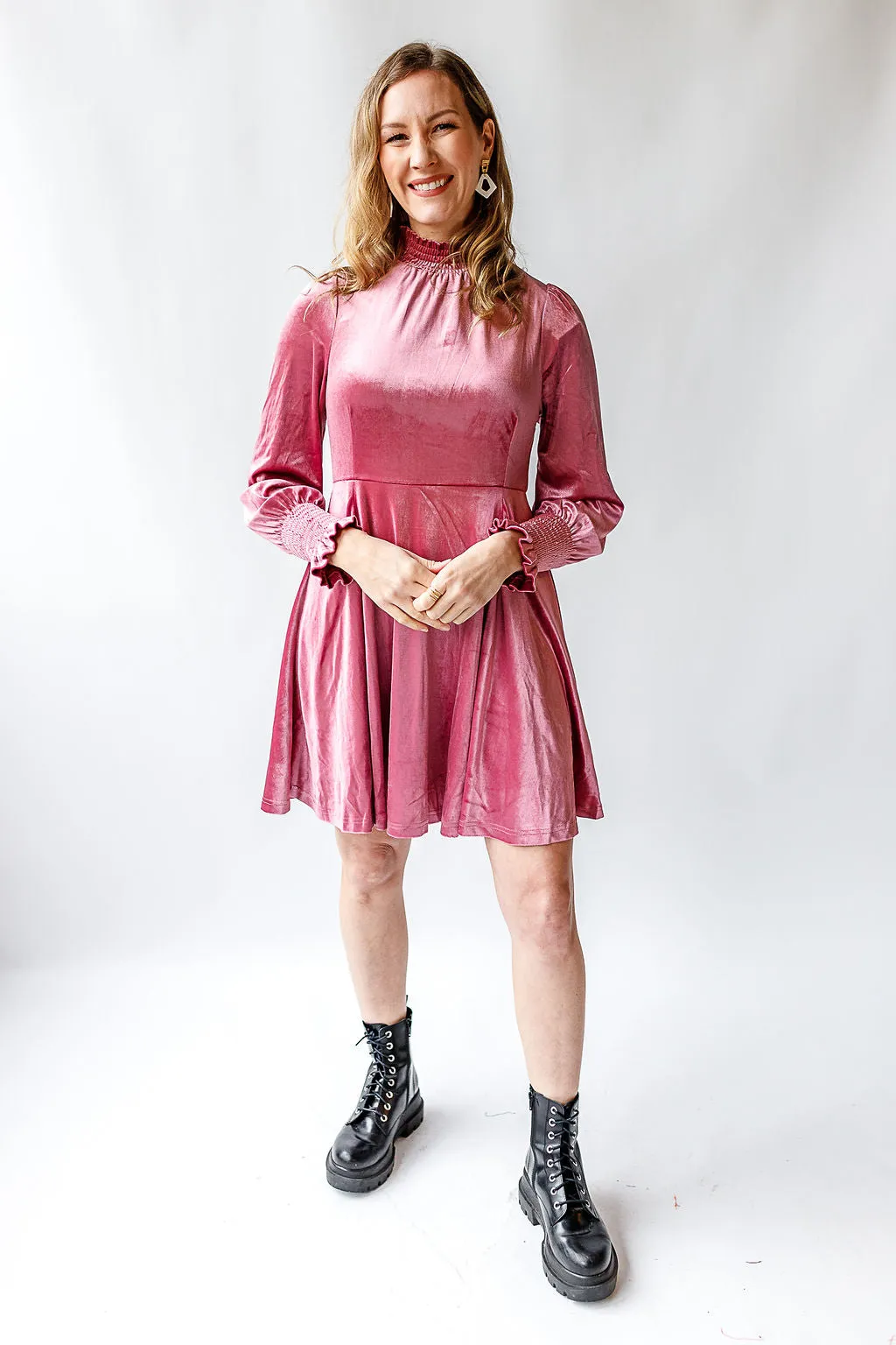 Velvet Crush Dusty Rose Mini Dress