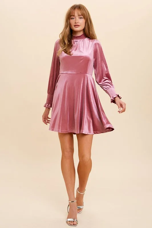 Velvet Crush Dusty Rose Mini Dress