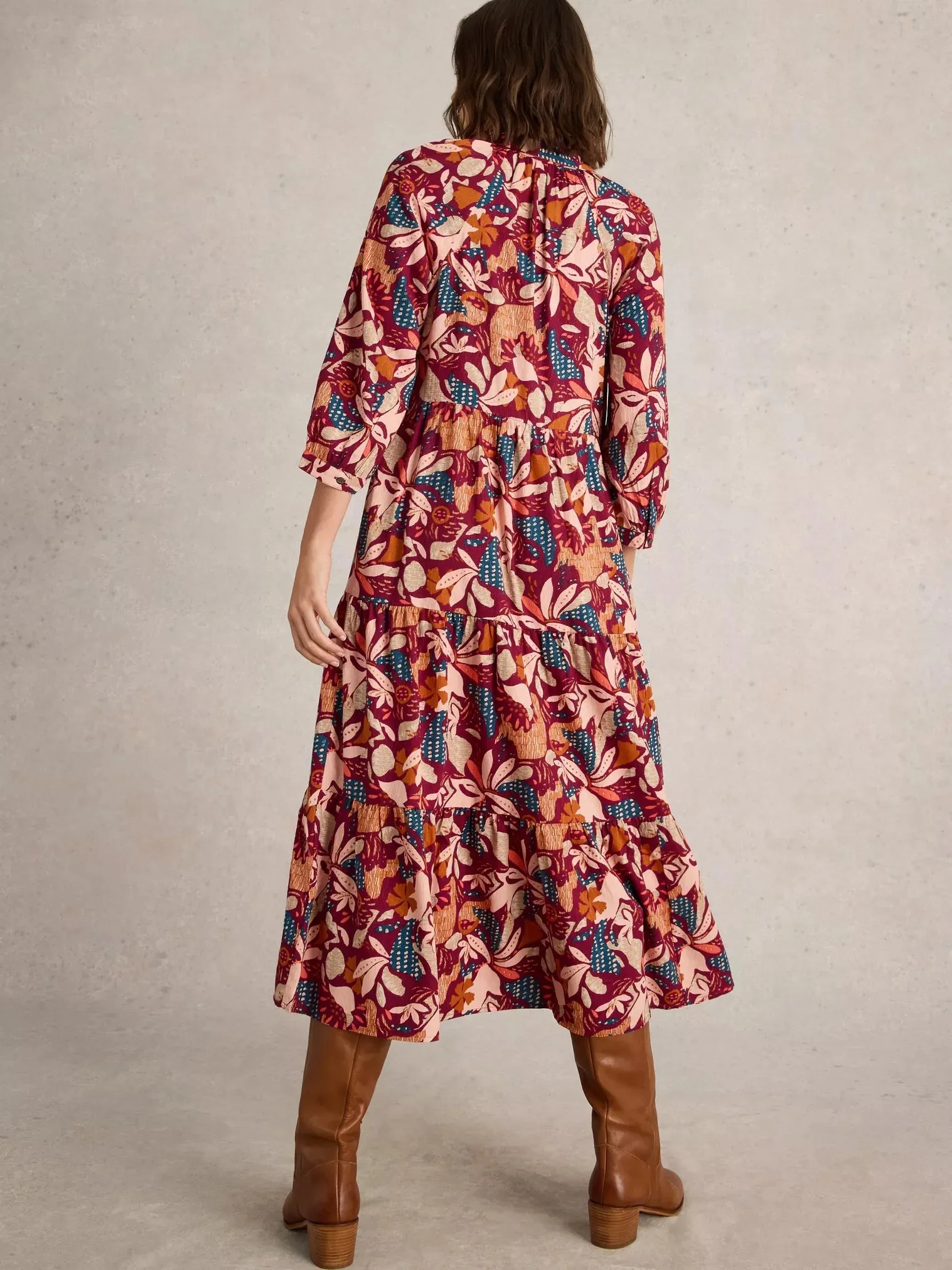 Virginia Tiered Shirt Dress in Plum Print by WhiteStuff