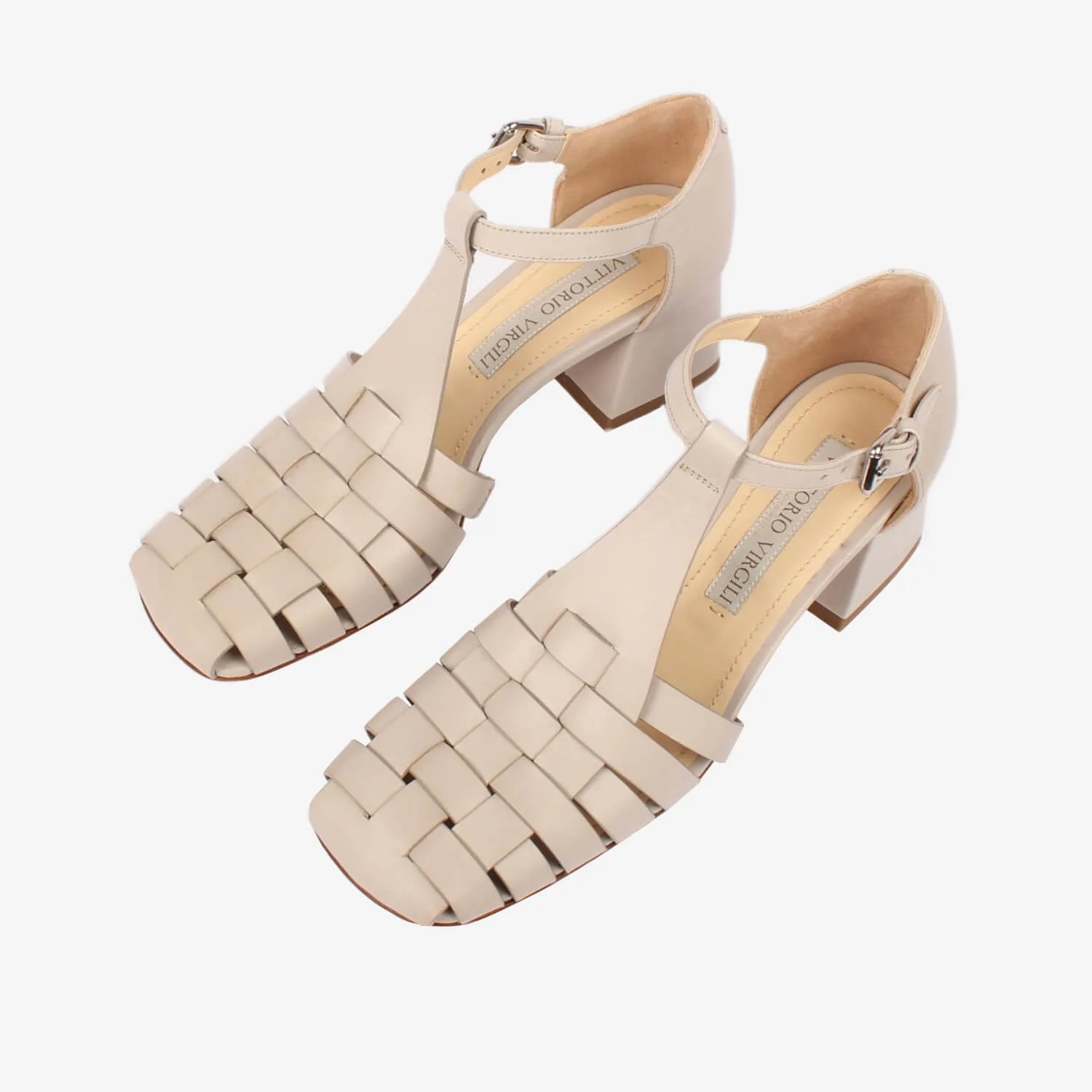 Warm grey women's leather sandal