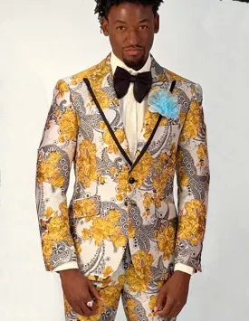 White and Gold Prom Suit, Floral