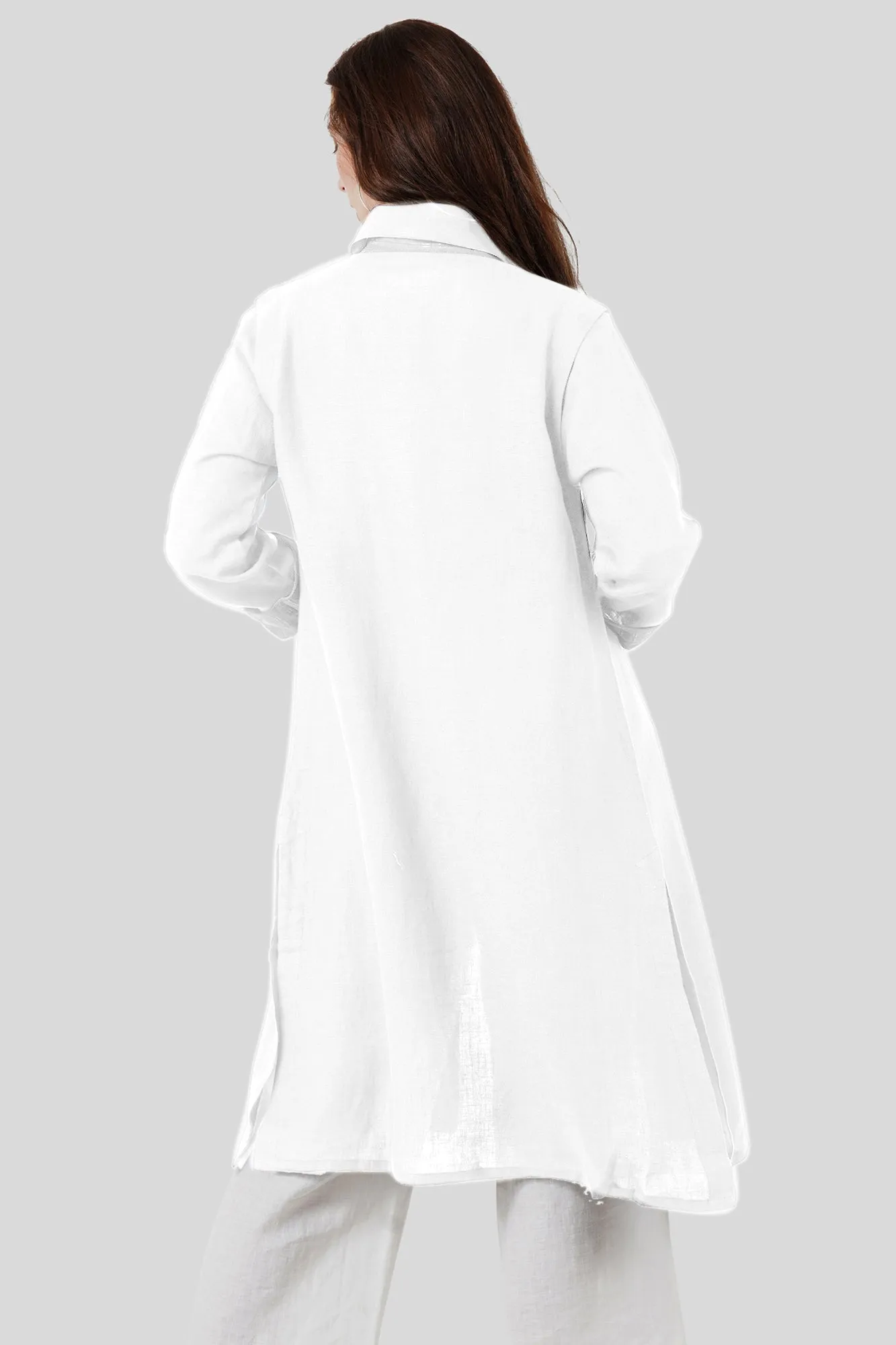 White  Bamboo Linen Kimono Full-Sleeve