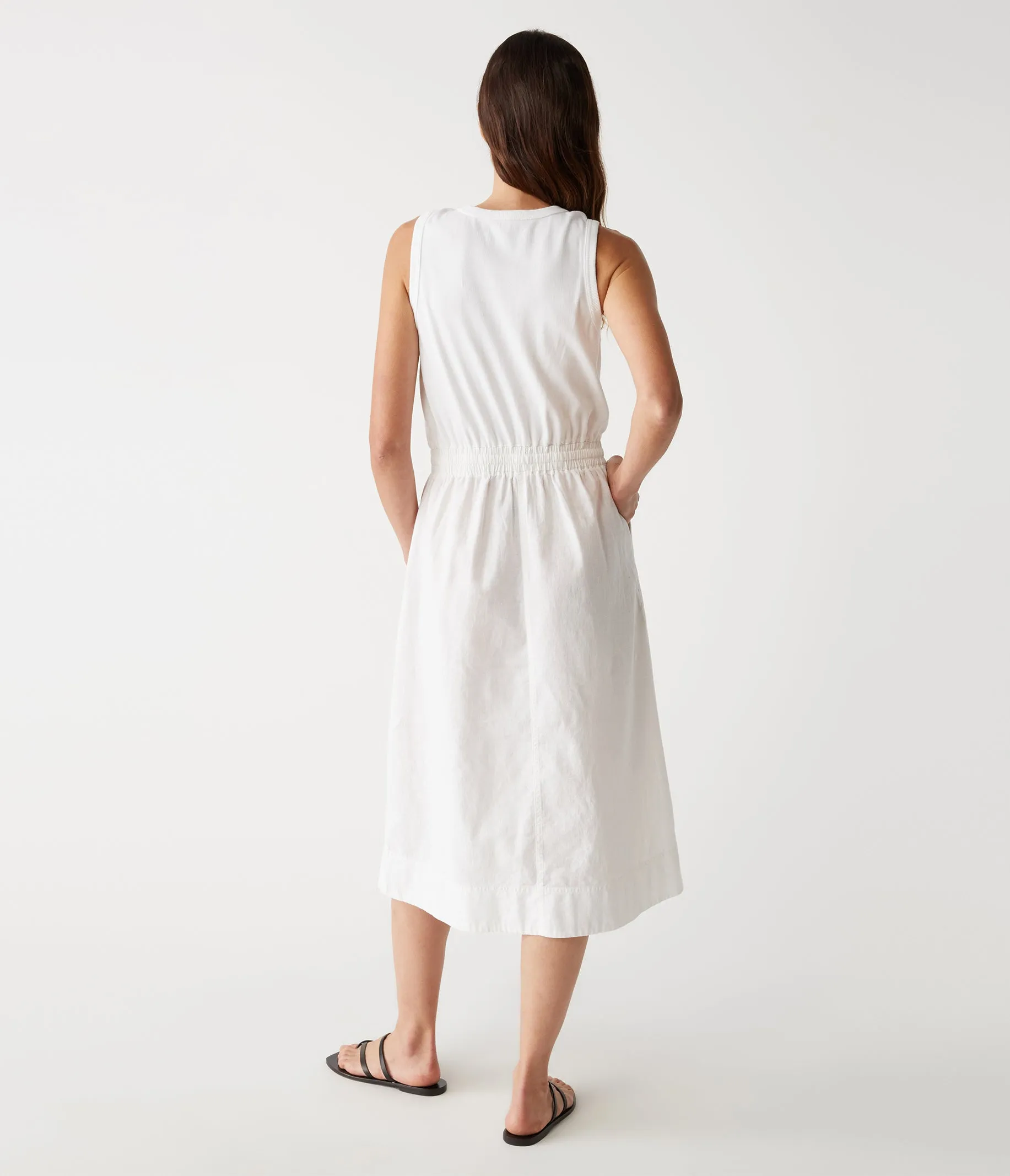 Wilhelmina Mixed Fabric Midi Dress