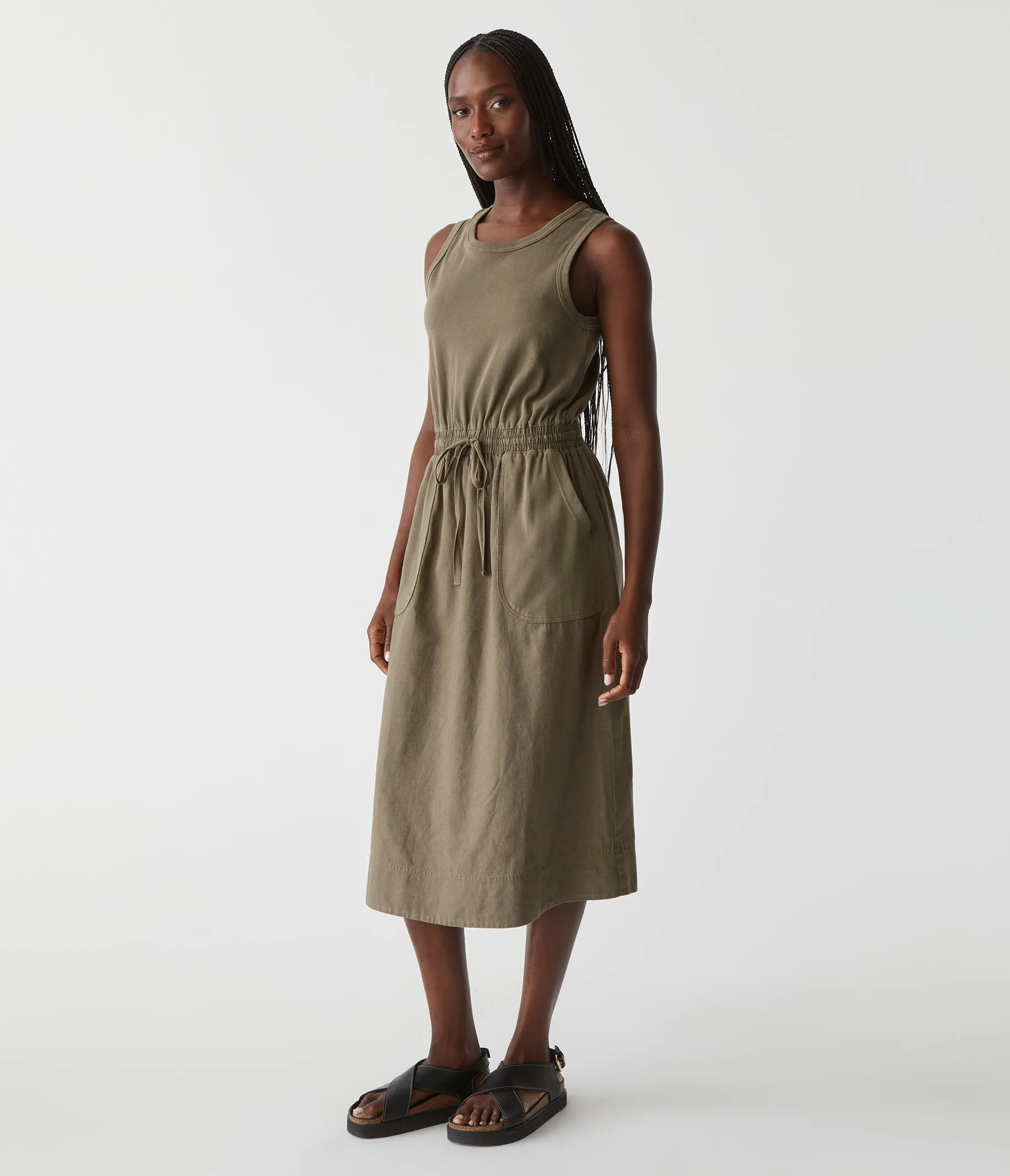 Wilhelmina Mixed Fabric Midi Dress