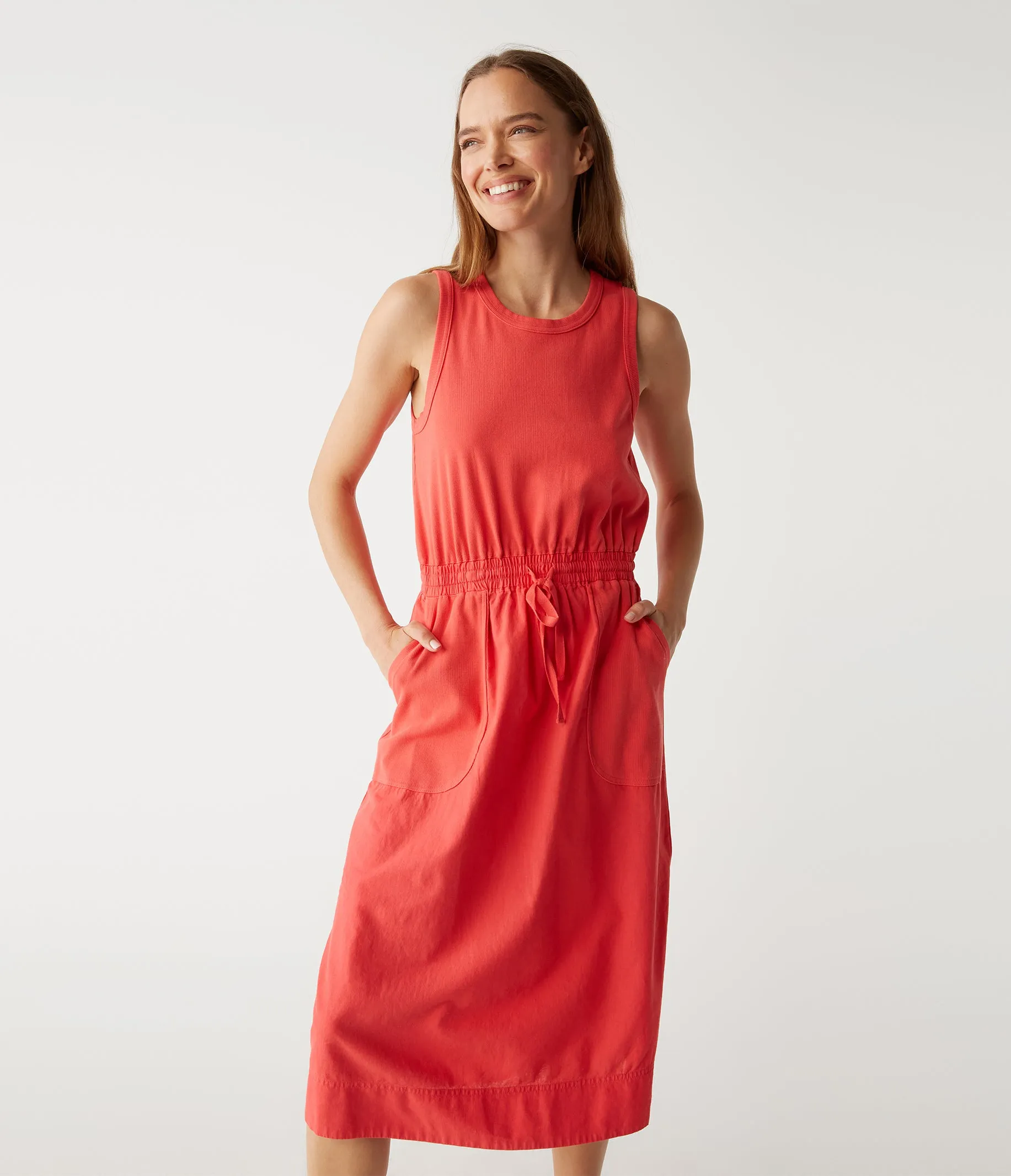 Wilhelmina Mixed Fabric Midi Dress