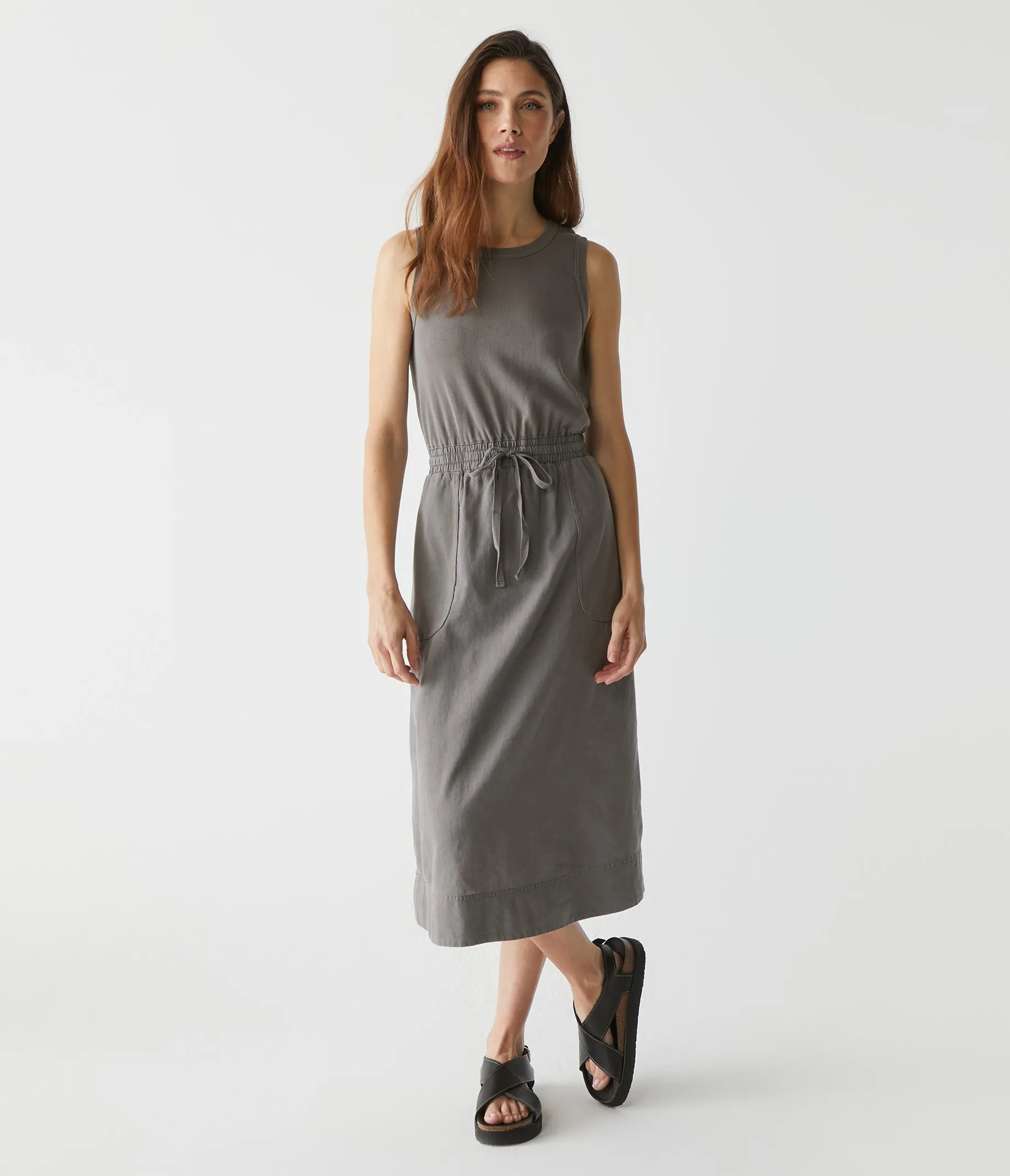 Wilhelmina Mixed Fabric Midi Dress