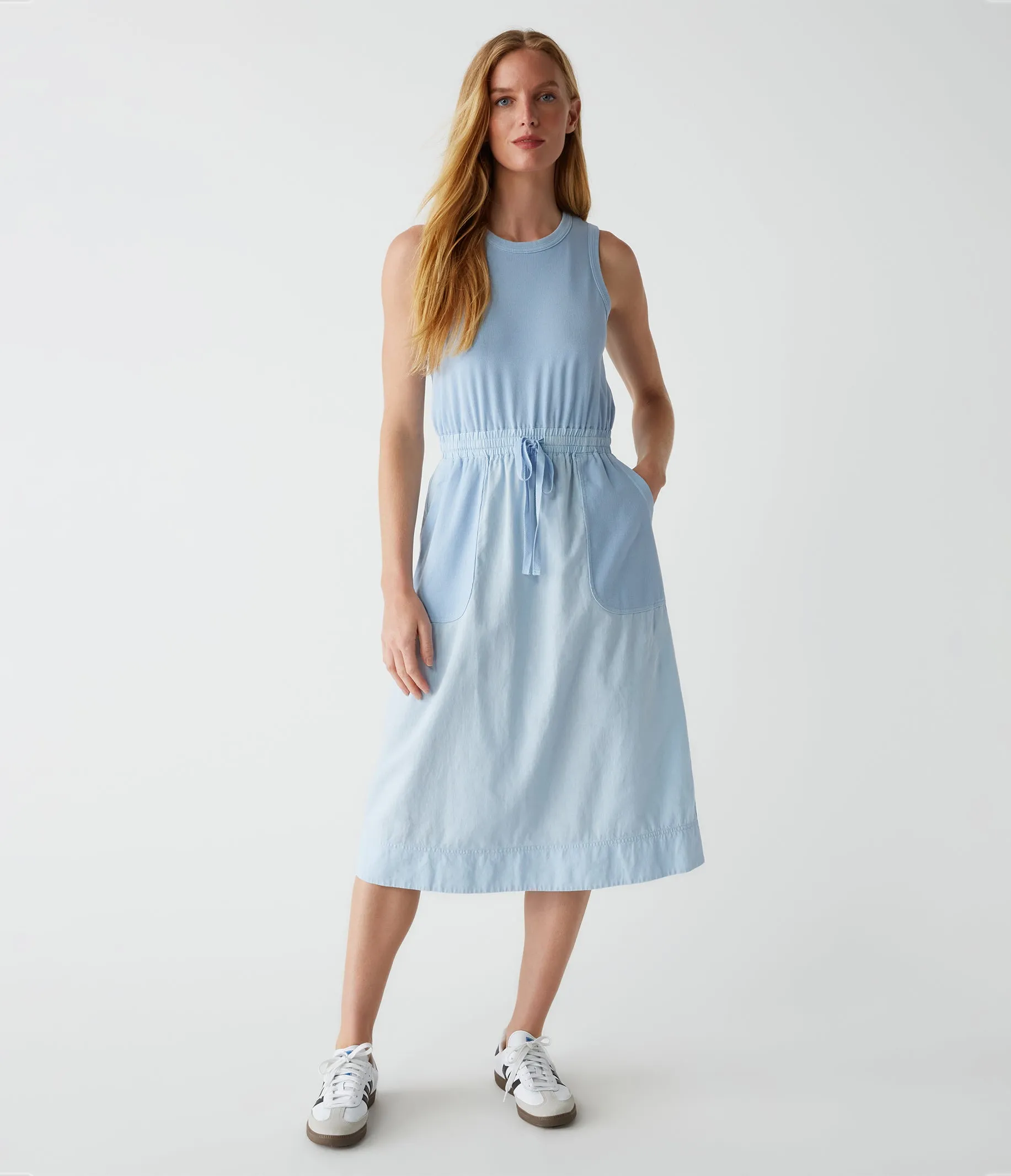 Wilhelmina Mixed Fabric Midi Dress