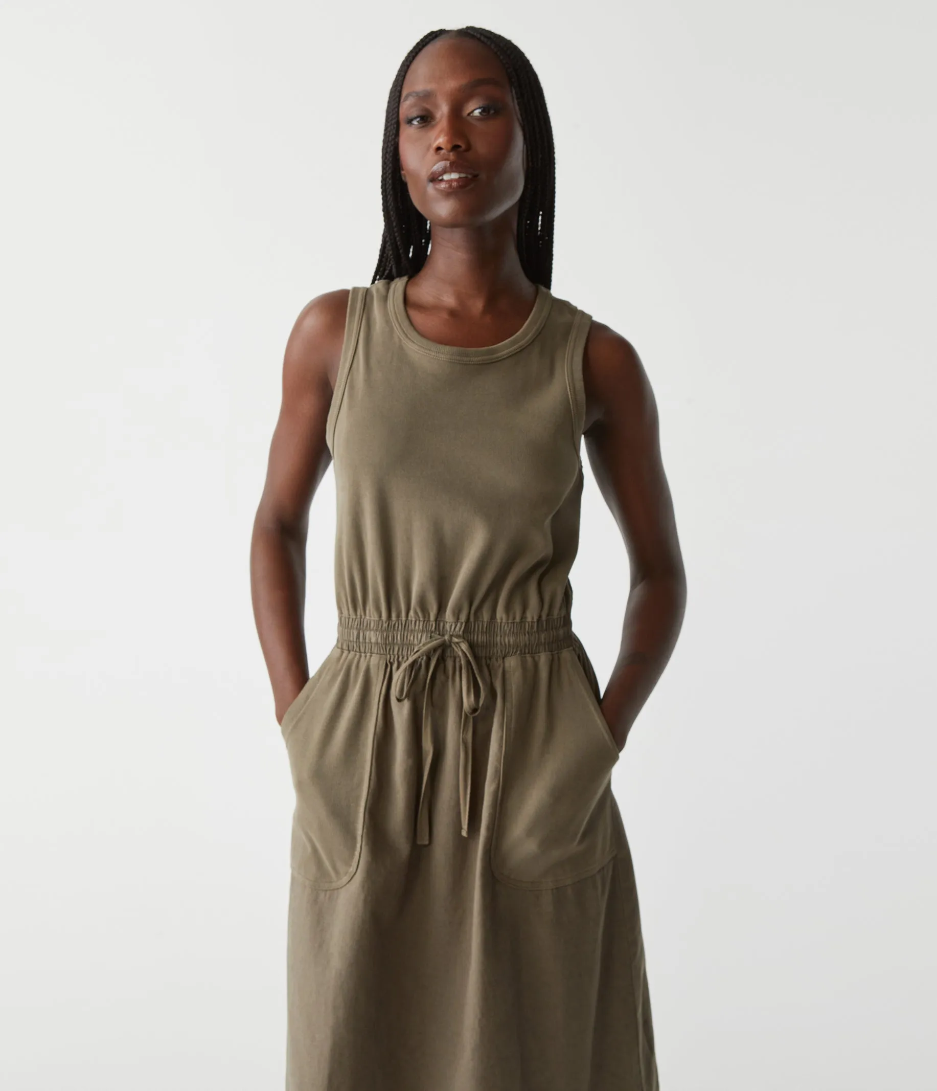 Wilhelmina Mixed Fabric Midi Dress