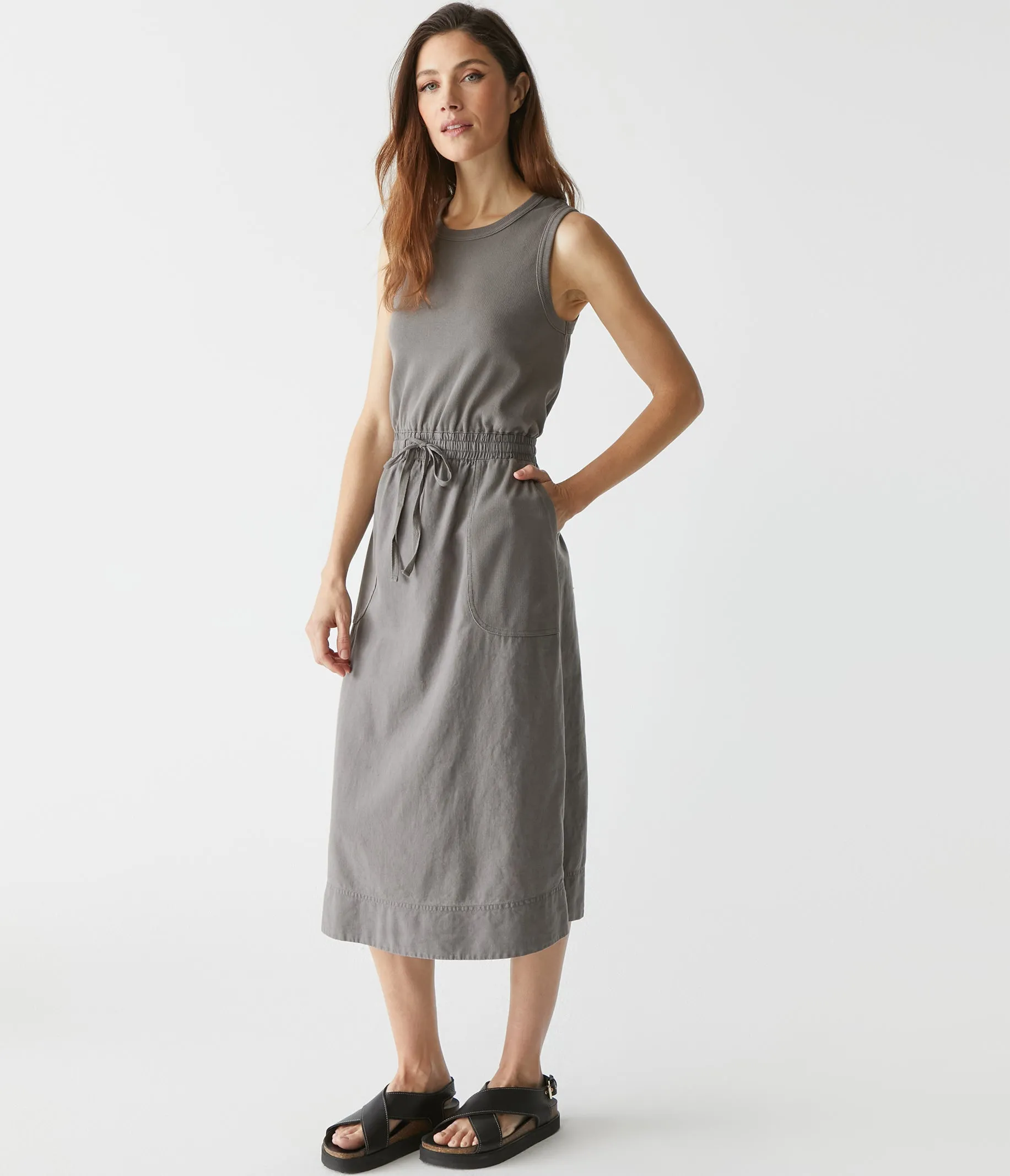 Wilhelmina Mixed Fabric Midi Dress