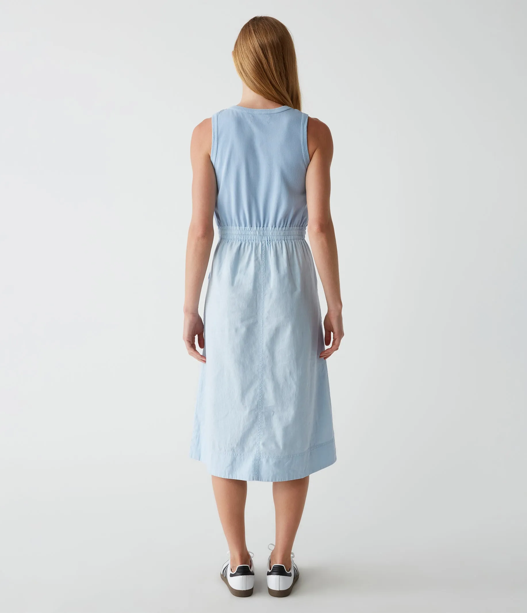 Wilhelmina Mixed Fabric Midi Dress