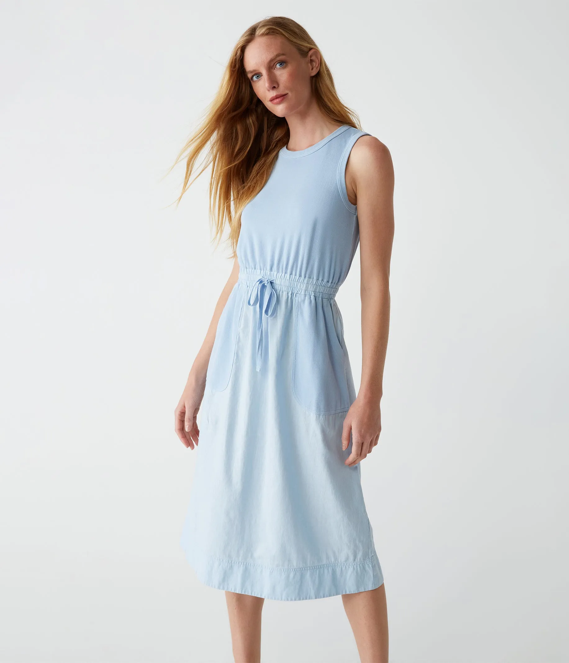 Wilhelmina Mixed Fabric Midi Dress