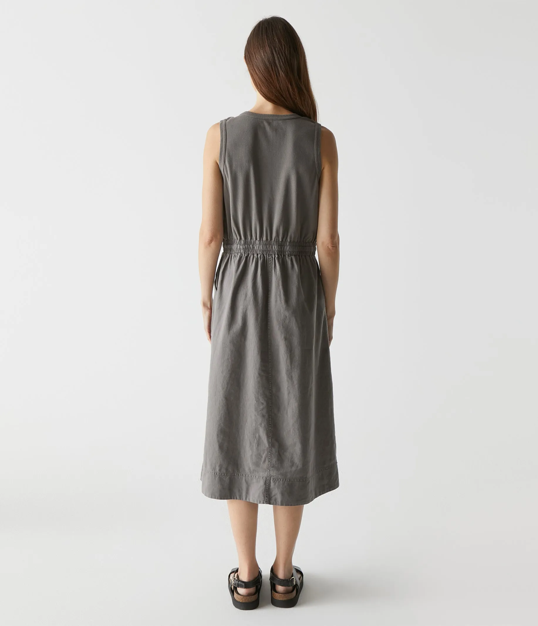 Wilhelmina Mixed Fabric Midi Dress