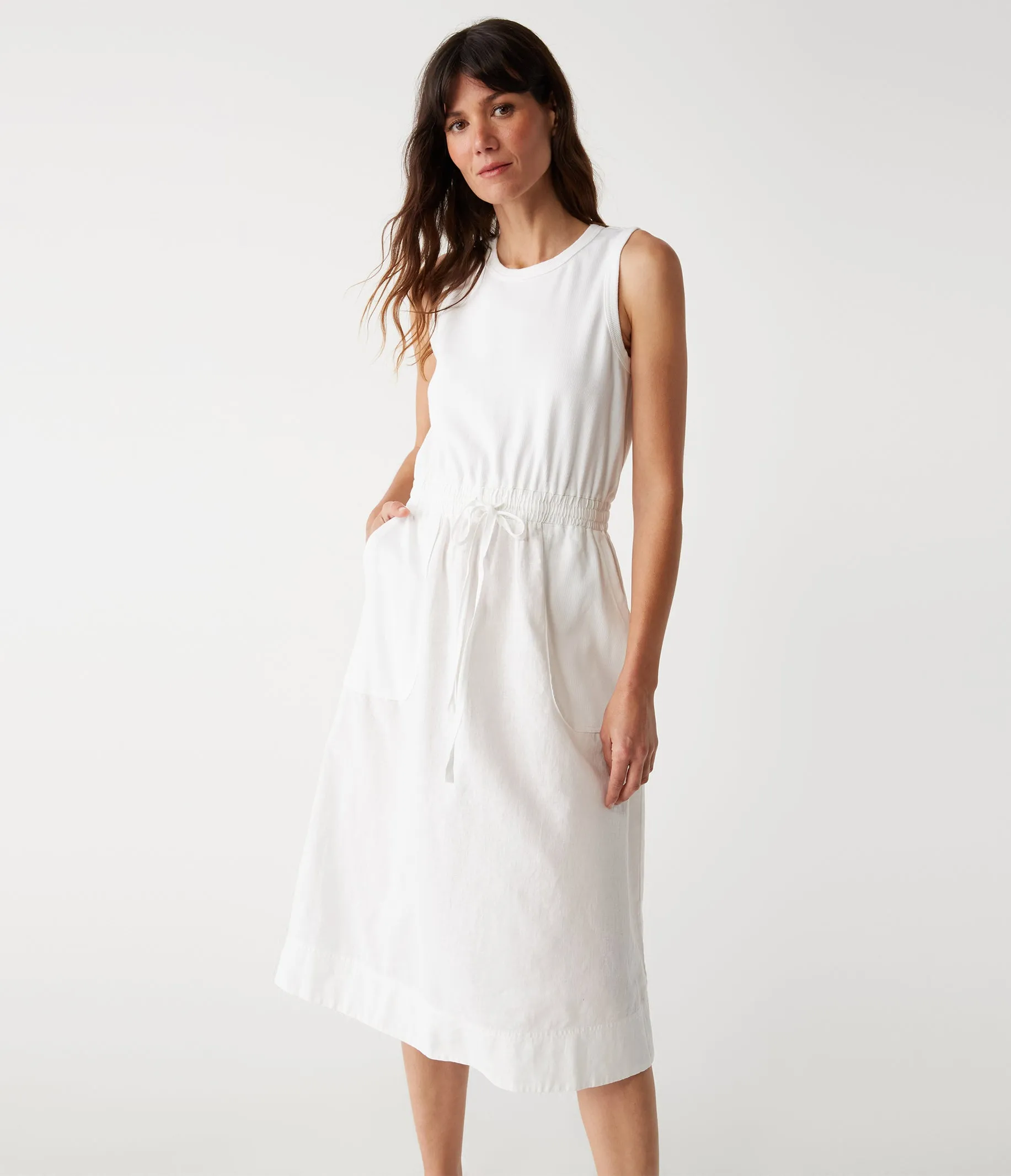 Wilhelmina Mixed Fabric Midi Dress