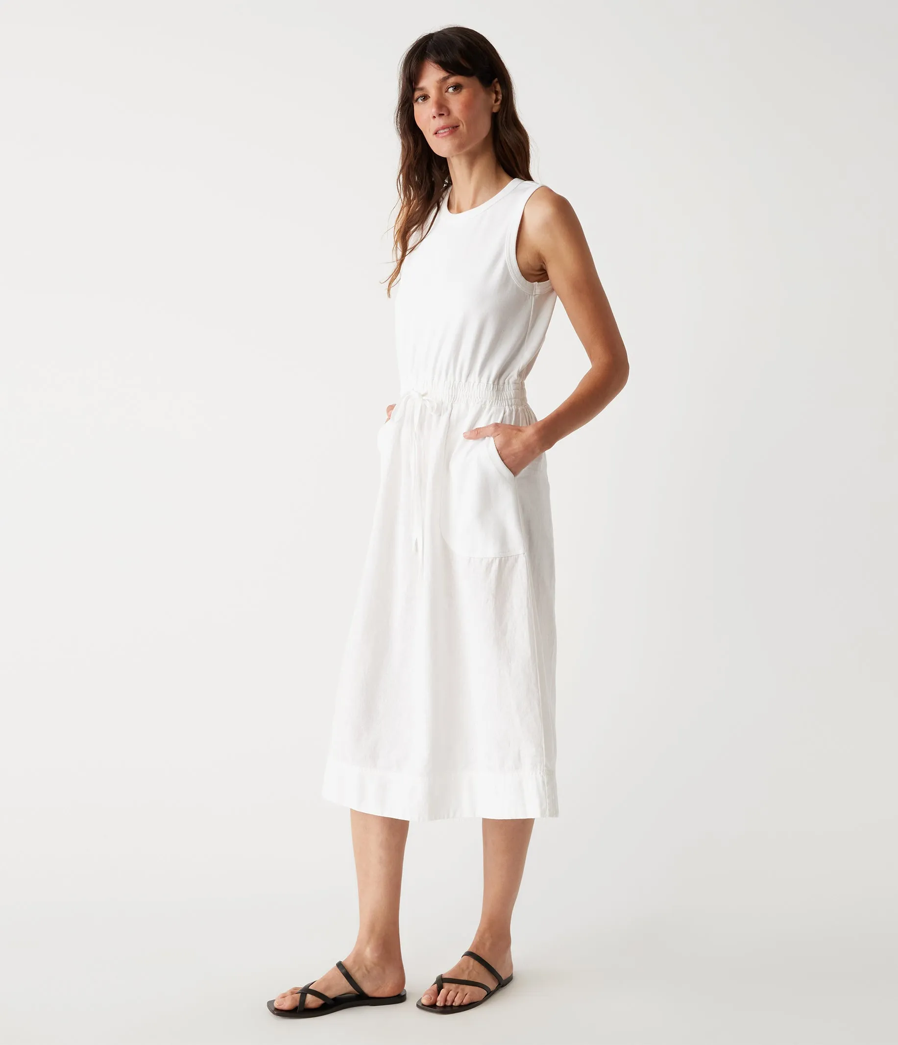 Wilhelmina Mixed Fabric Midi Dress