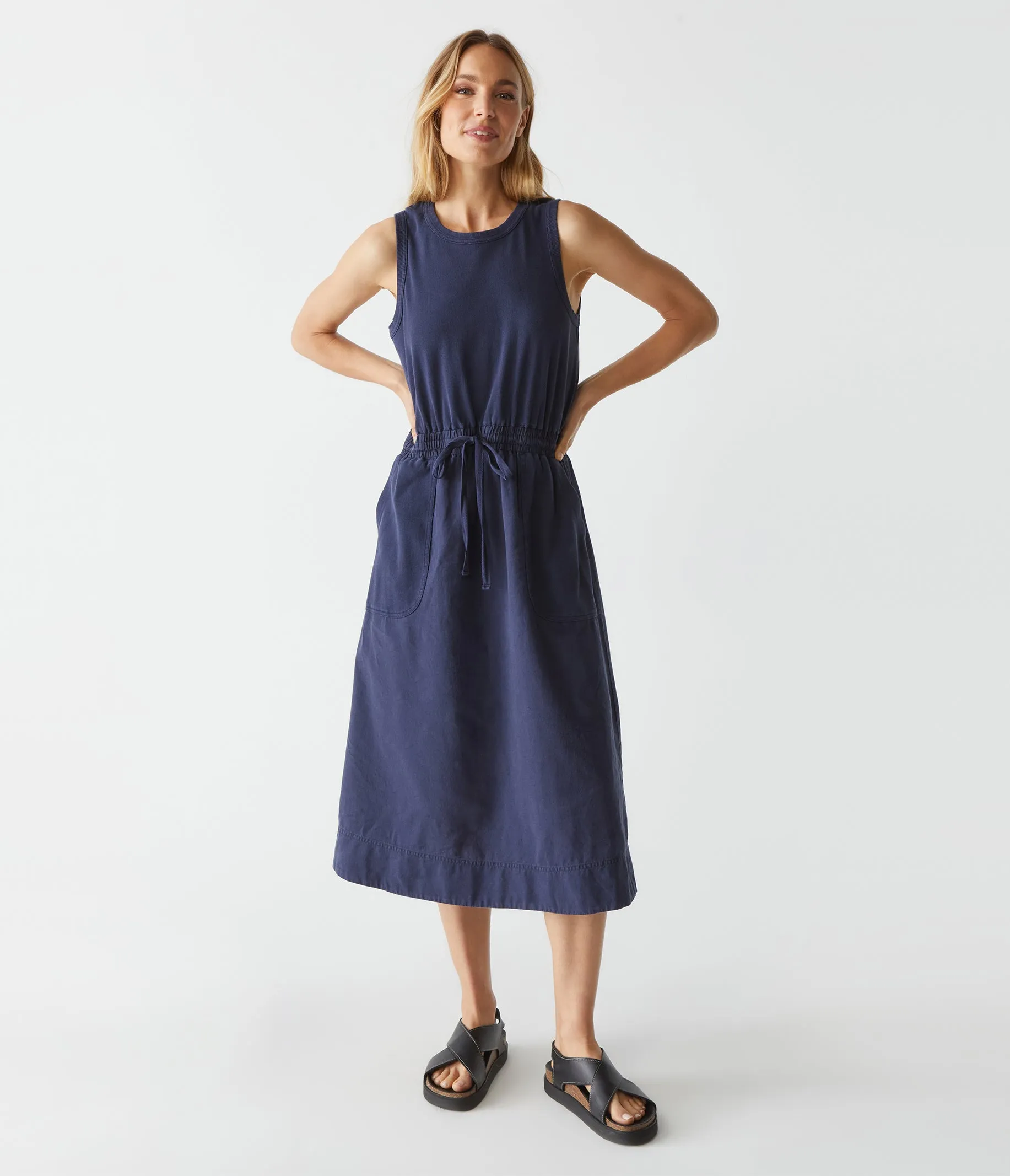 Wilhelmina Mixed Fabric Midi Dress