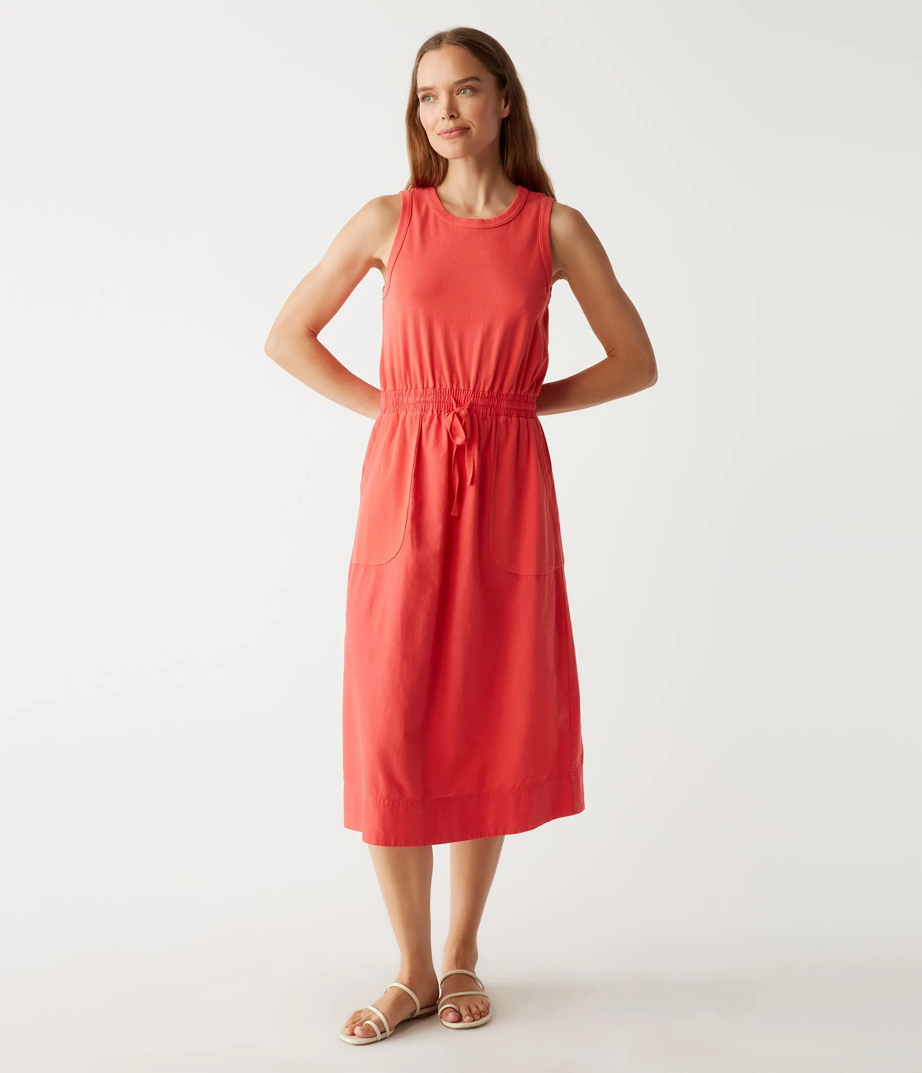 Wilhelmina Mixed Fabric Midi Dress