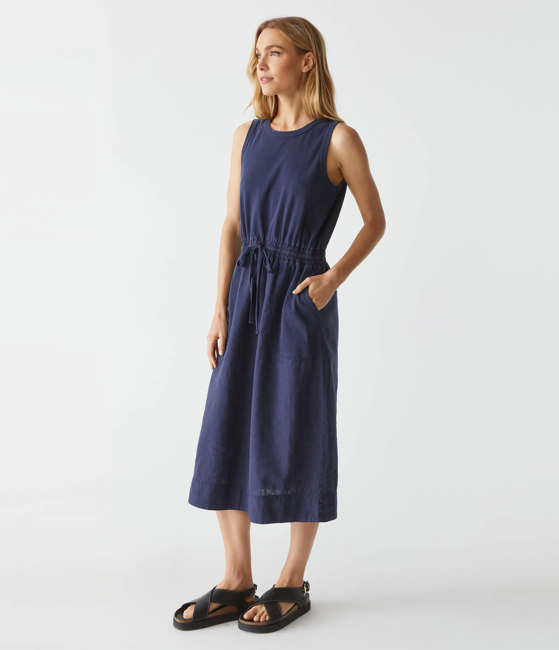 Wilhelmina Mixed Fabric Midi Dress