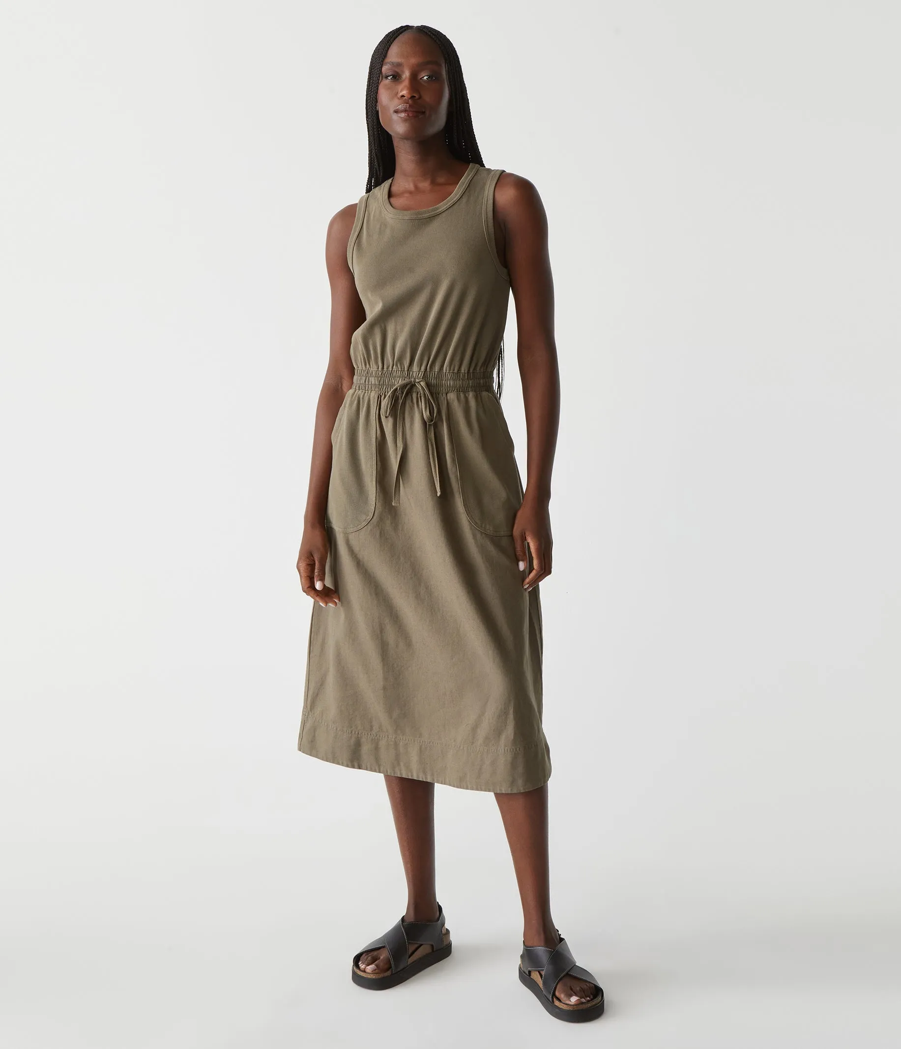 Wilhelmina Mixed Fabric Midi Dress